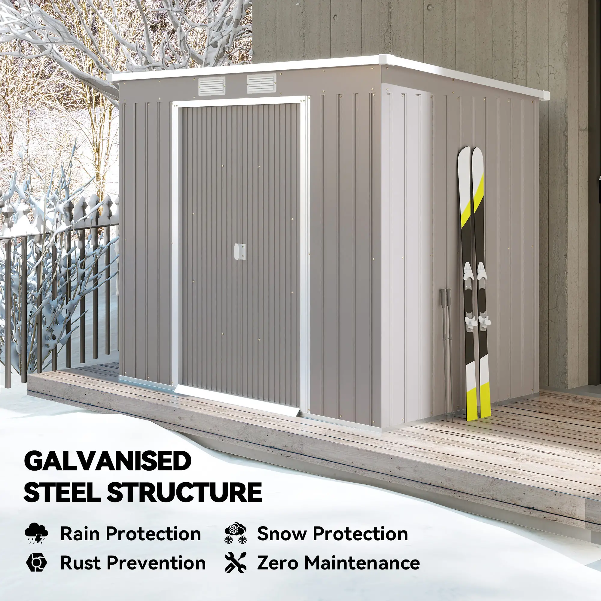 7' x 4' Galvanized Steel Garden Shed, Foundation Kit, Grey - Image 4
