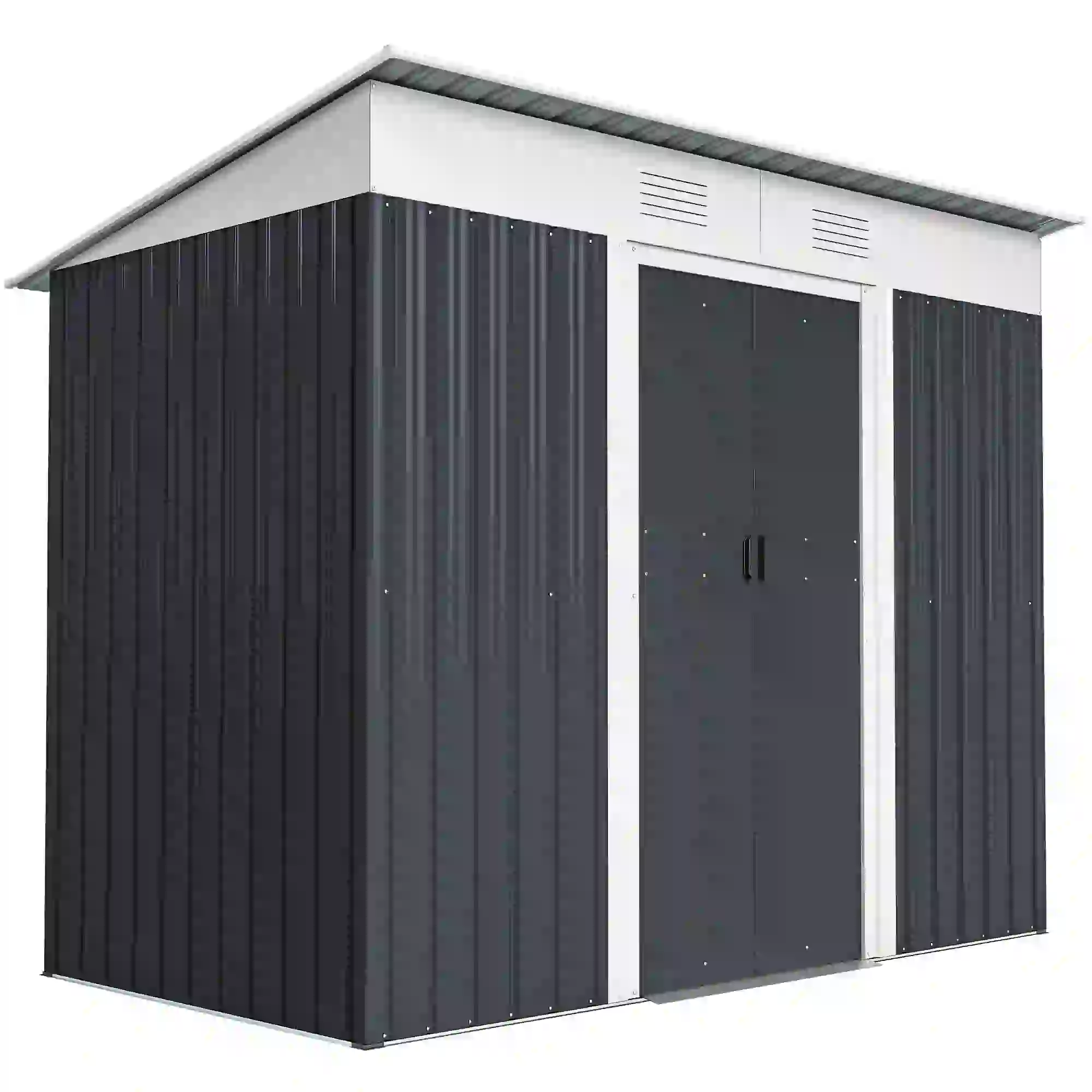7' x 4' Outdoor Storage Shed, Metal Garden Tool Organizer, Lockable Doors, Charcoal Grey - Image 11
