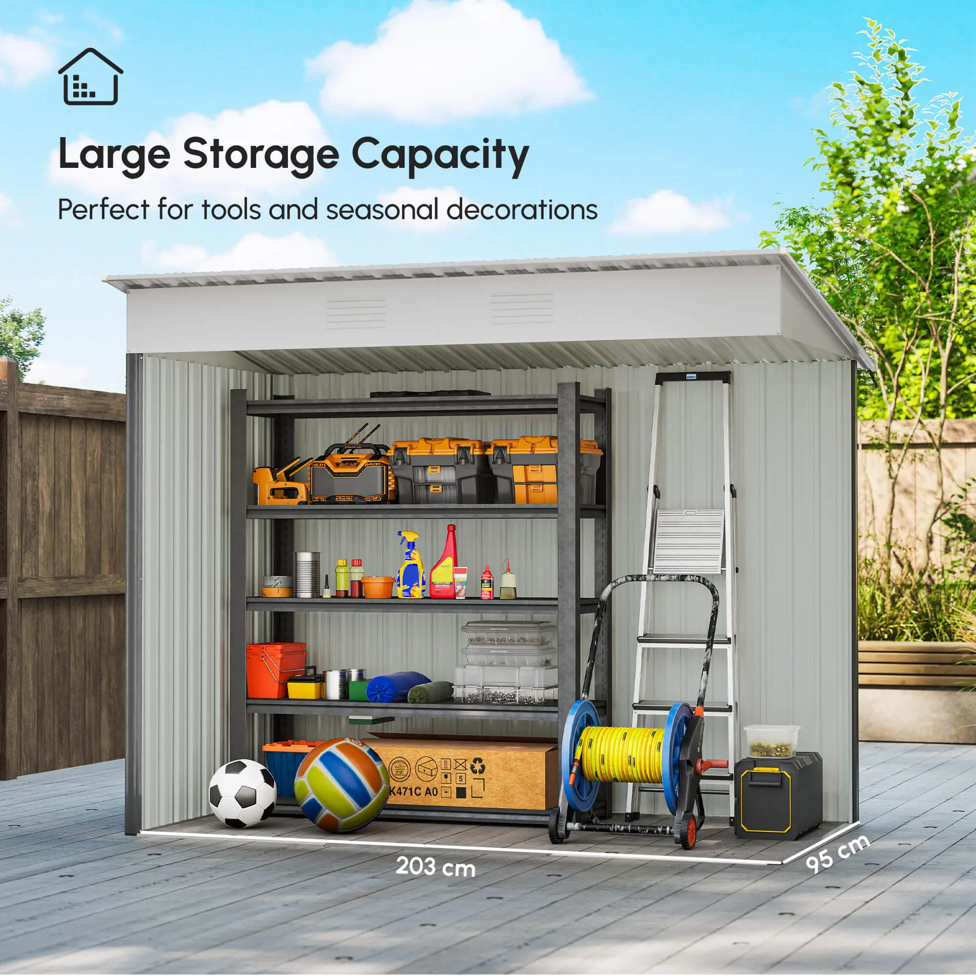 7' x 4' Outdoor Storage Shed, Metal Garden Tool Organizer, Lockable Doors, Charcoal Grey - Image 7