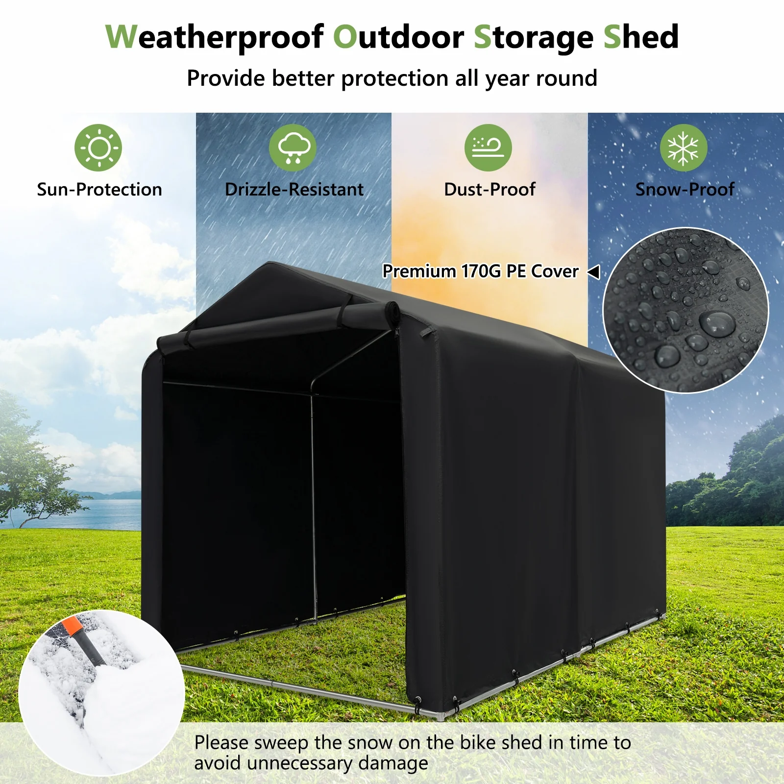 7 x 5.2FT Storage Shelter, Bike Tent With Waterproof Cover, Gray - Image 10