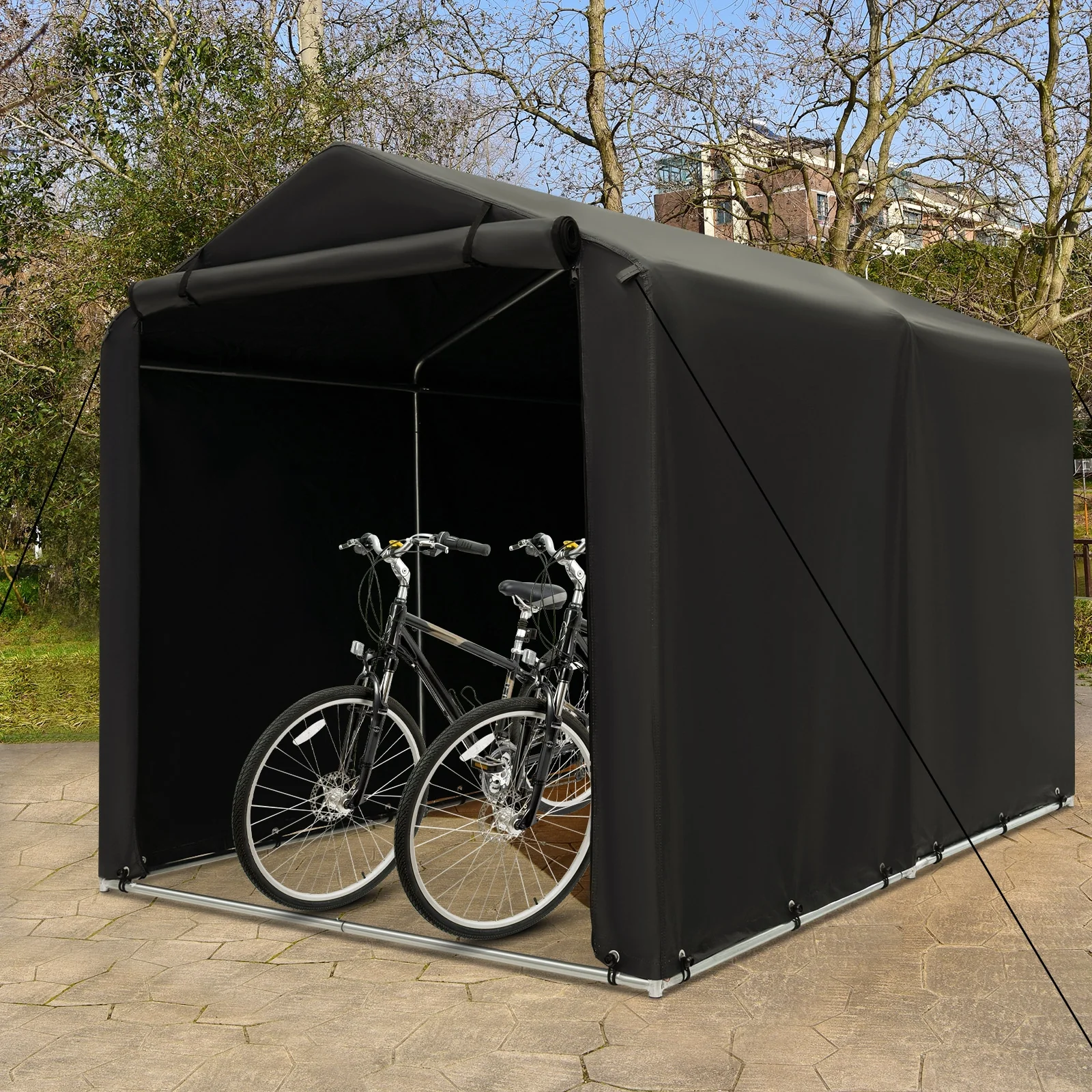7 x 5.2FT Storage Shelter, Bike Tent With Waterproof Cover, Gray - Image 2