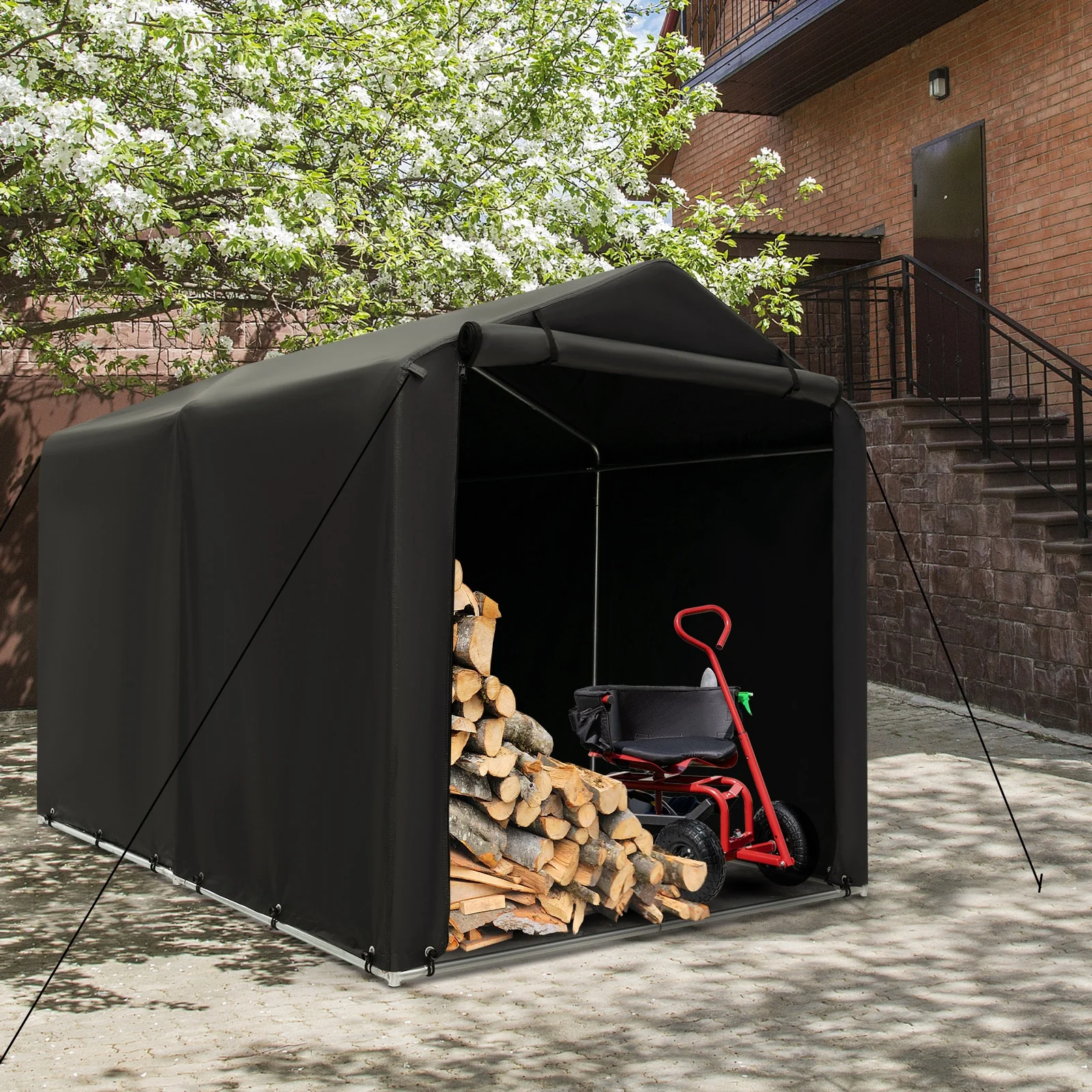7 x 5.2FT Storage Shelter, Bike Tent With Waterproof Cover, Gray - Image 3