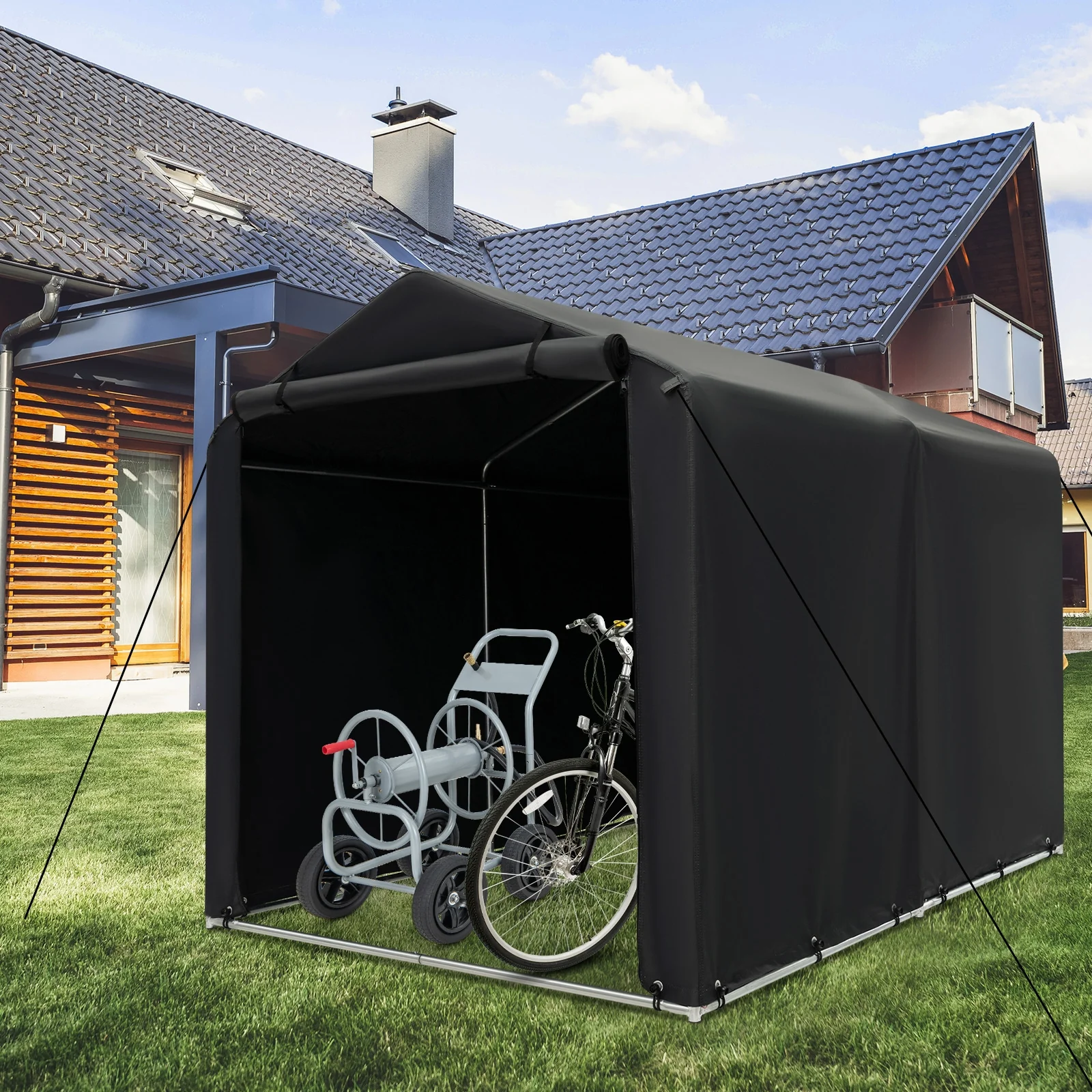 7 x 5.2FT Storage Shelter, Bike Tent With Waterproof Cover, Gray - Image 7