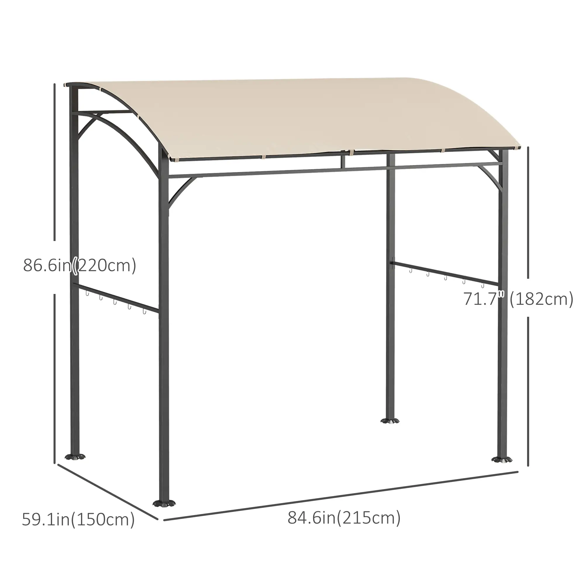 7' x 5' BBQ Grill Gazebo Tent, Steel Frame, Hooks, Beige - Image 3