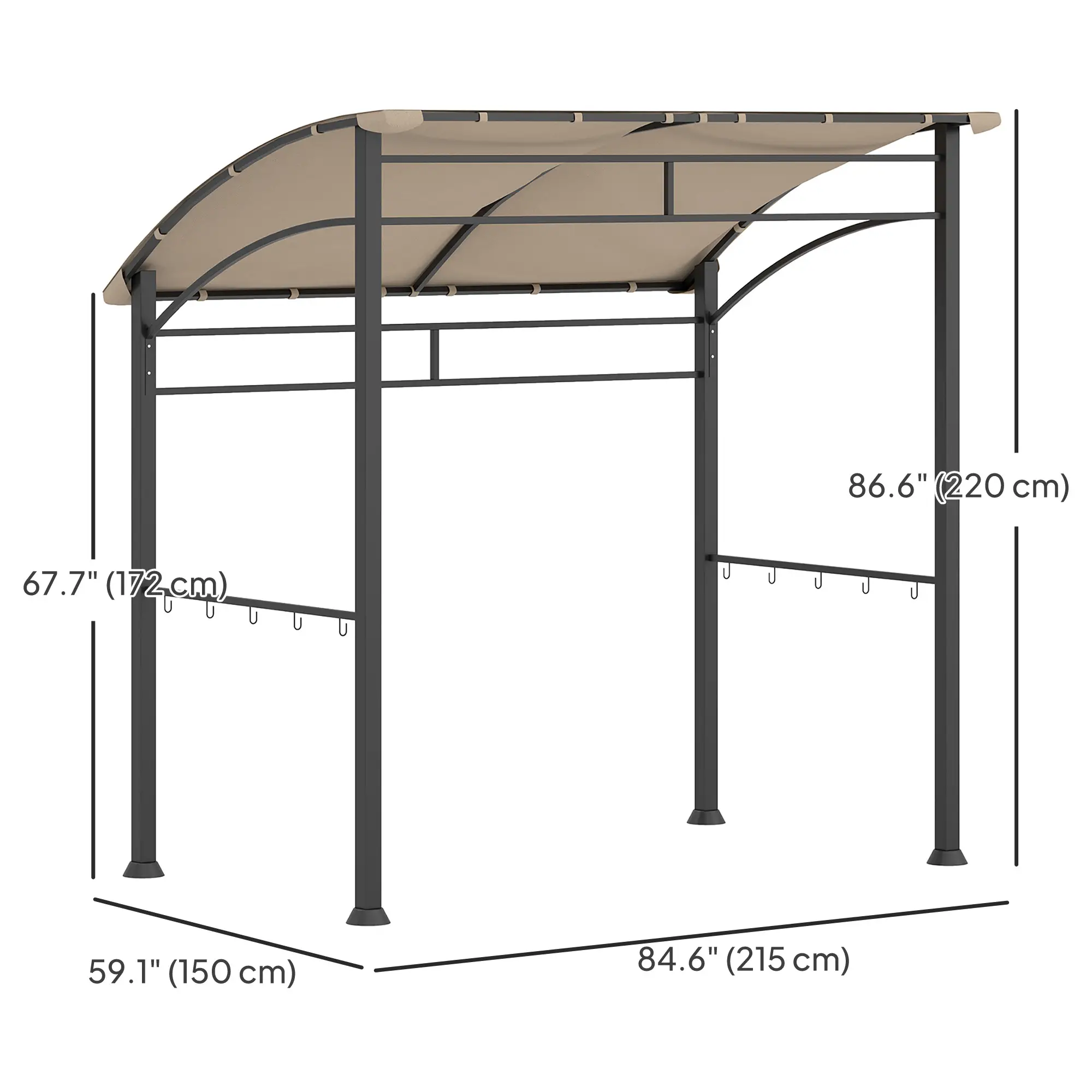 7' x 5' BBQ Grill Gazebo Tent, Steel Frame, Hooks, Khaki - Image 3