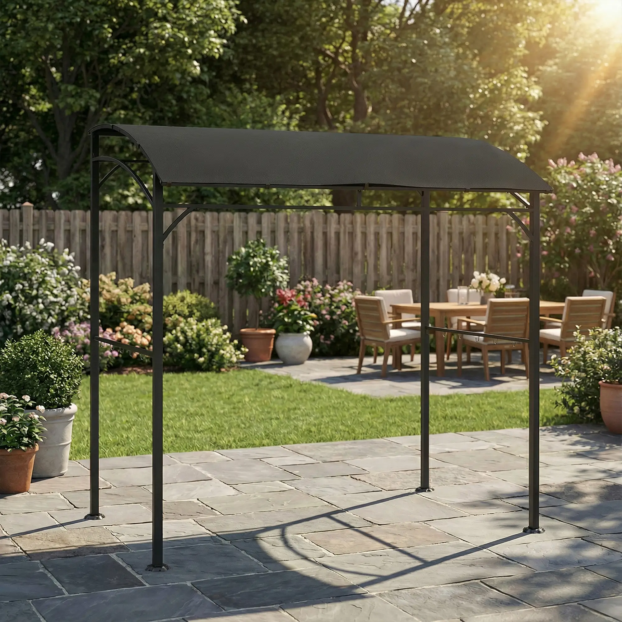 7' x 5' Black Garden Grill Canopy, BBQ Gazebo Tent With Steel Frame, Black - Image 10