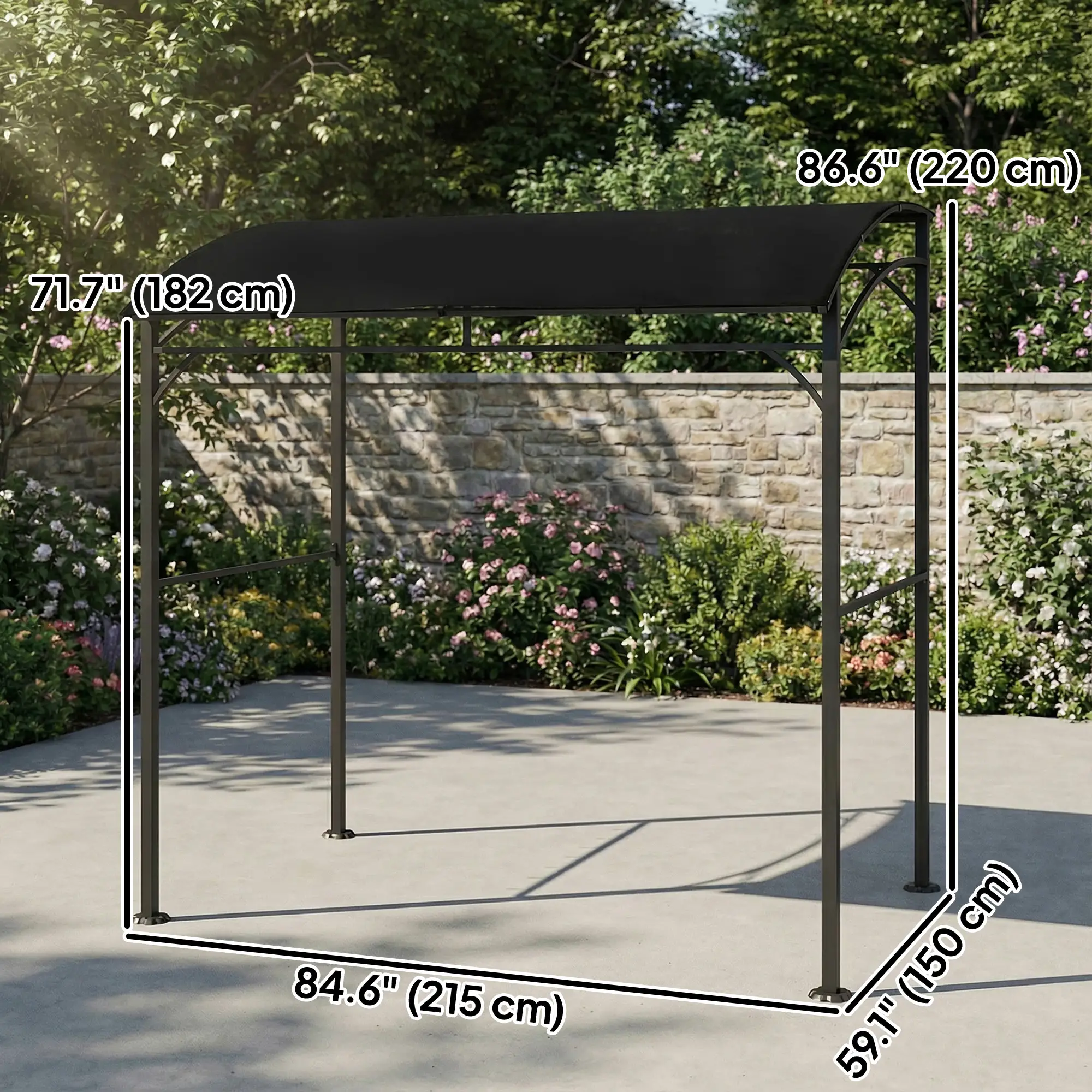 7' x 5' Black Garden Grill Canopy, BBQ Gazebo Tent With Steel Frame, Black - Image 3