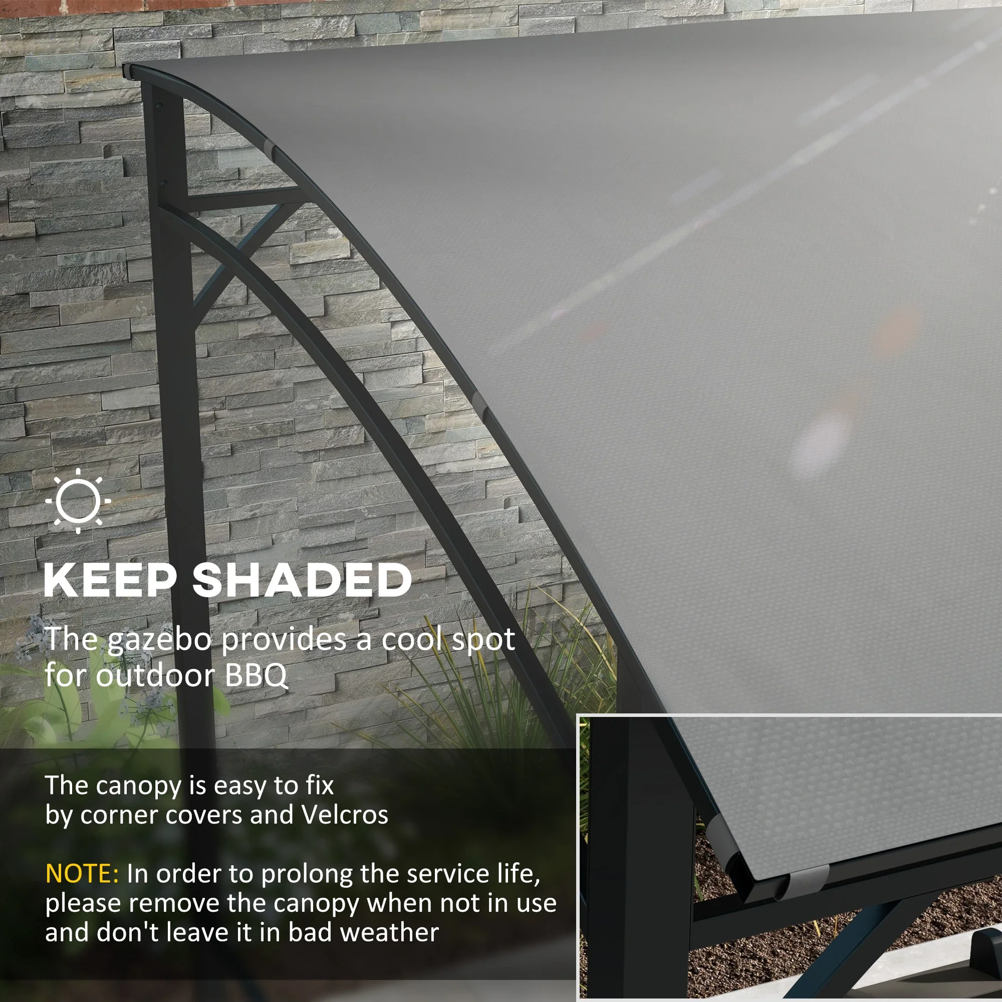 7' x 5' Charcoal Grey Garden Grill Canopy, BBQ Gazebo Tent With Steel Frame, Charcoal Grey - Image 4