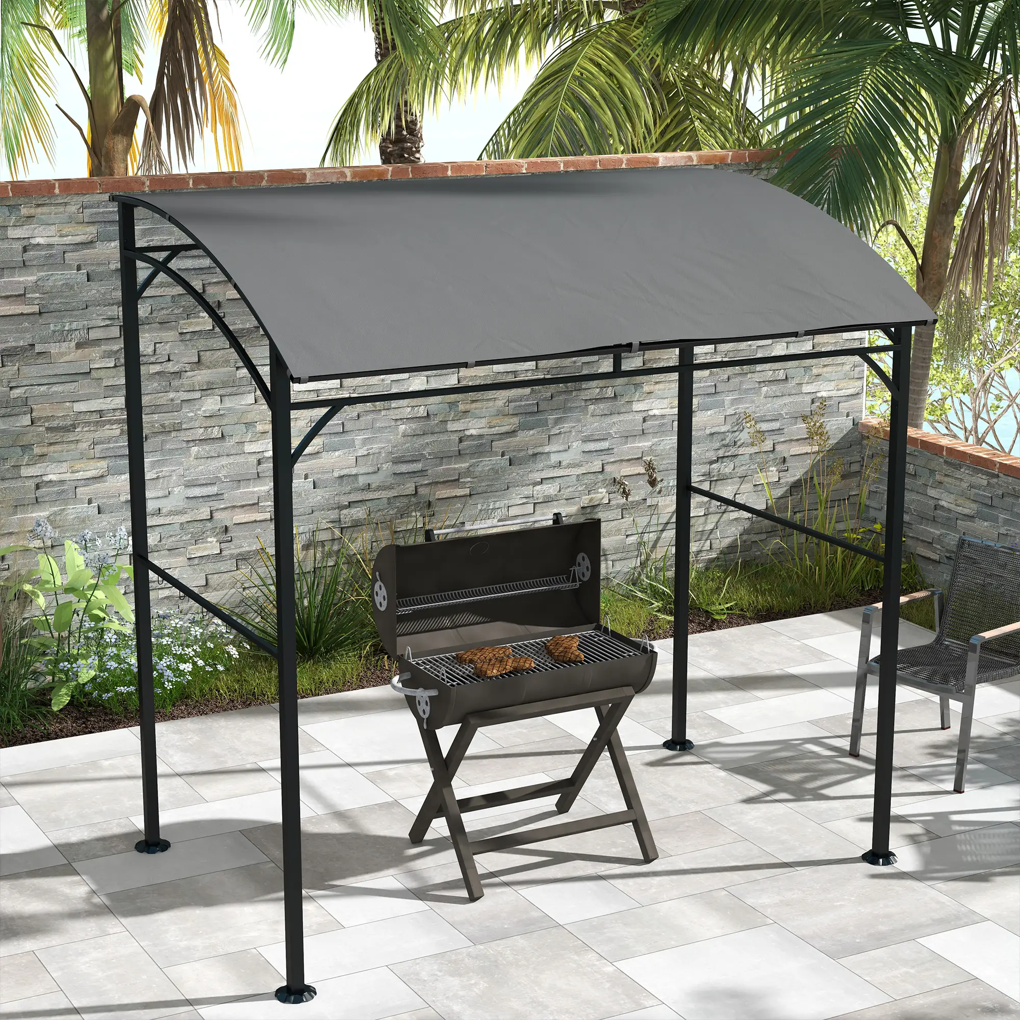 7' x 5' Charcoal Grey Garden Grill Canopy, BBQ Gazebo Tent With Steel Frame, Charcoal Grey - Image 8