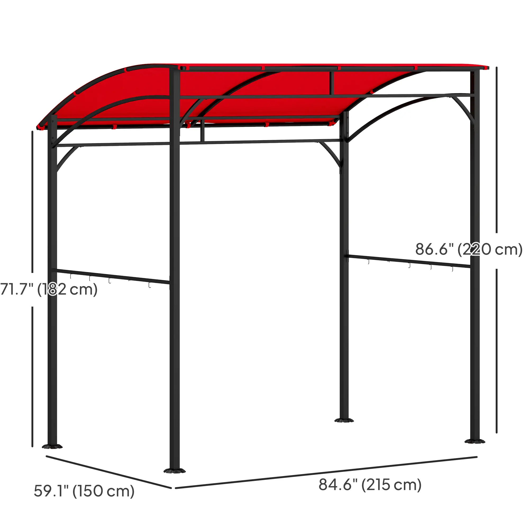 7' x 5' Garden Grill Canopy, BBQ Gazebo Tent, Steel Frame, Wine Red - Image 3