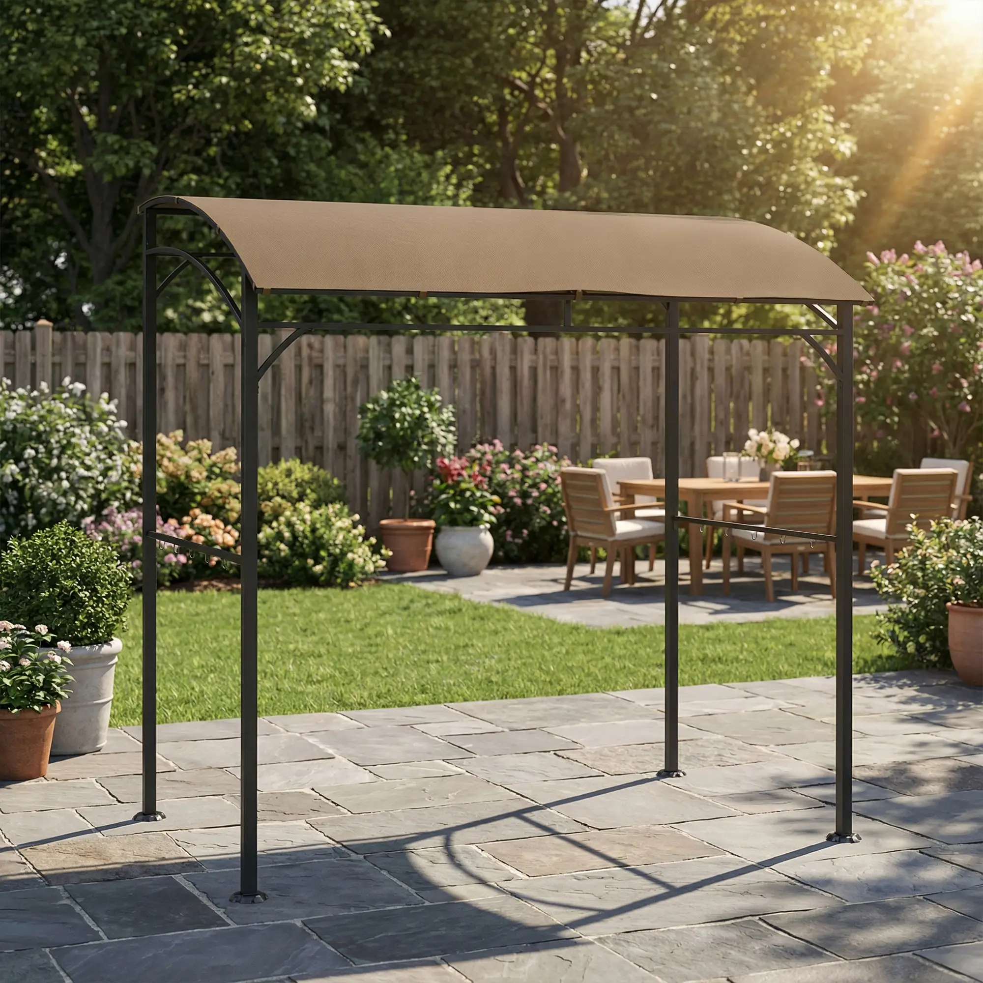 7' x 5' Garden Grill Canopy, Steel Frame with Hooks, Dark Coffee - Image 10