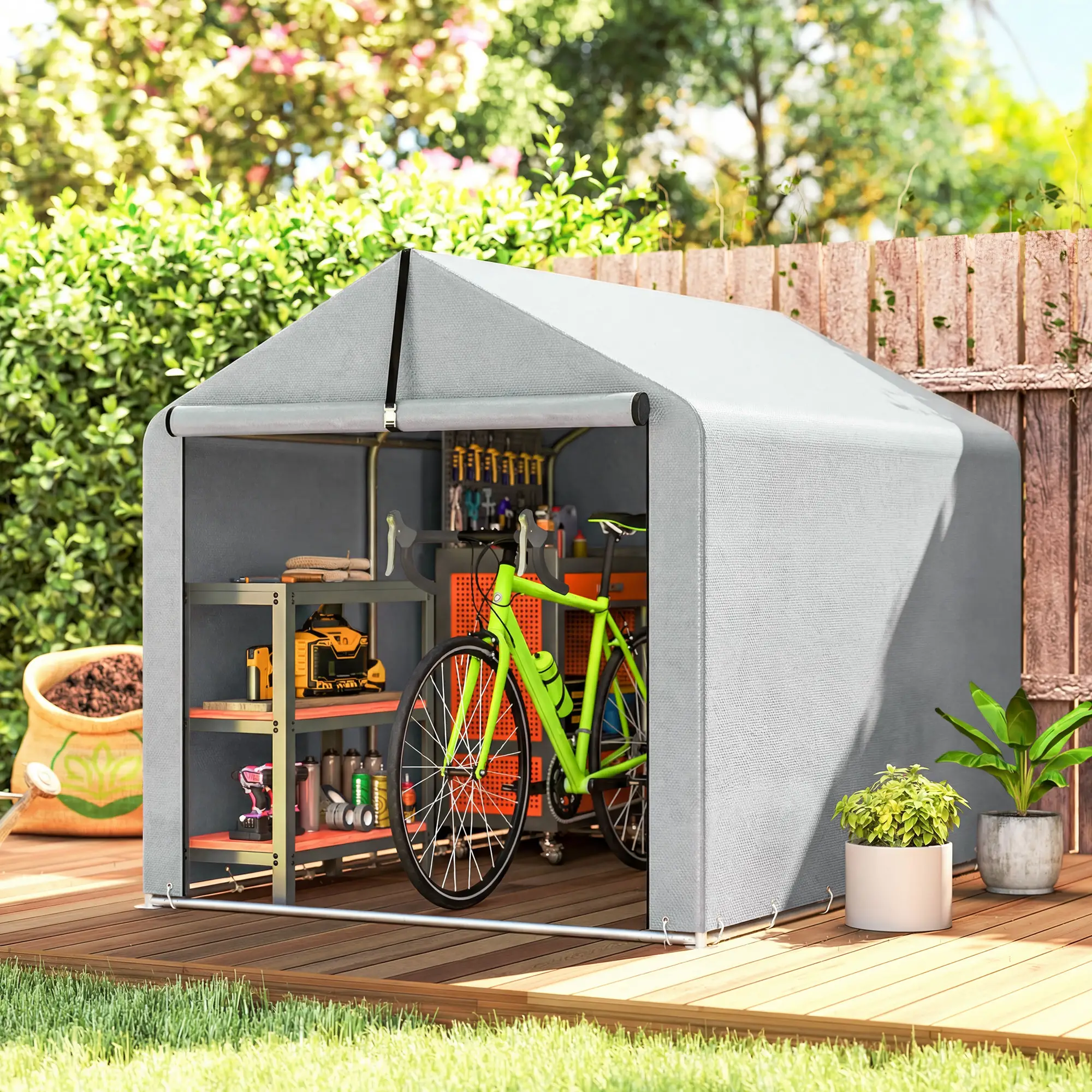 7' x 5' Portable Bike Shed, Waterproof Tent with Zipper Door - Image 2