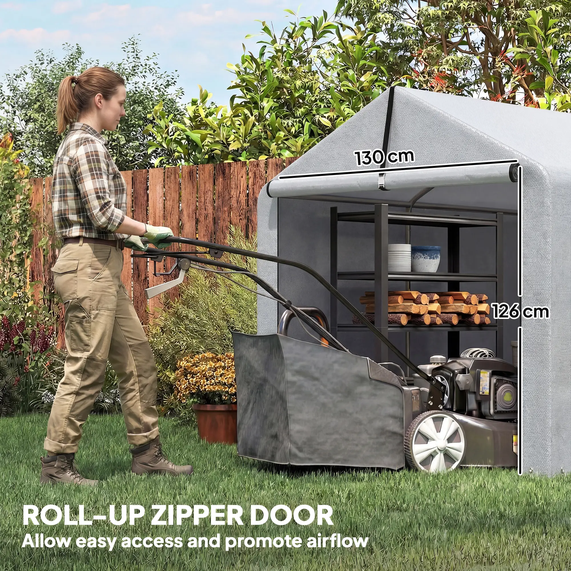 7' x 5' Portable Bike Shed, Waterproof Tent with Zipper Door - Image 5