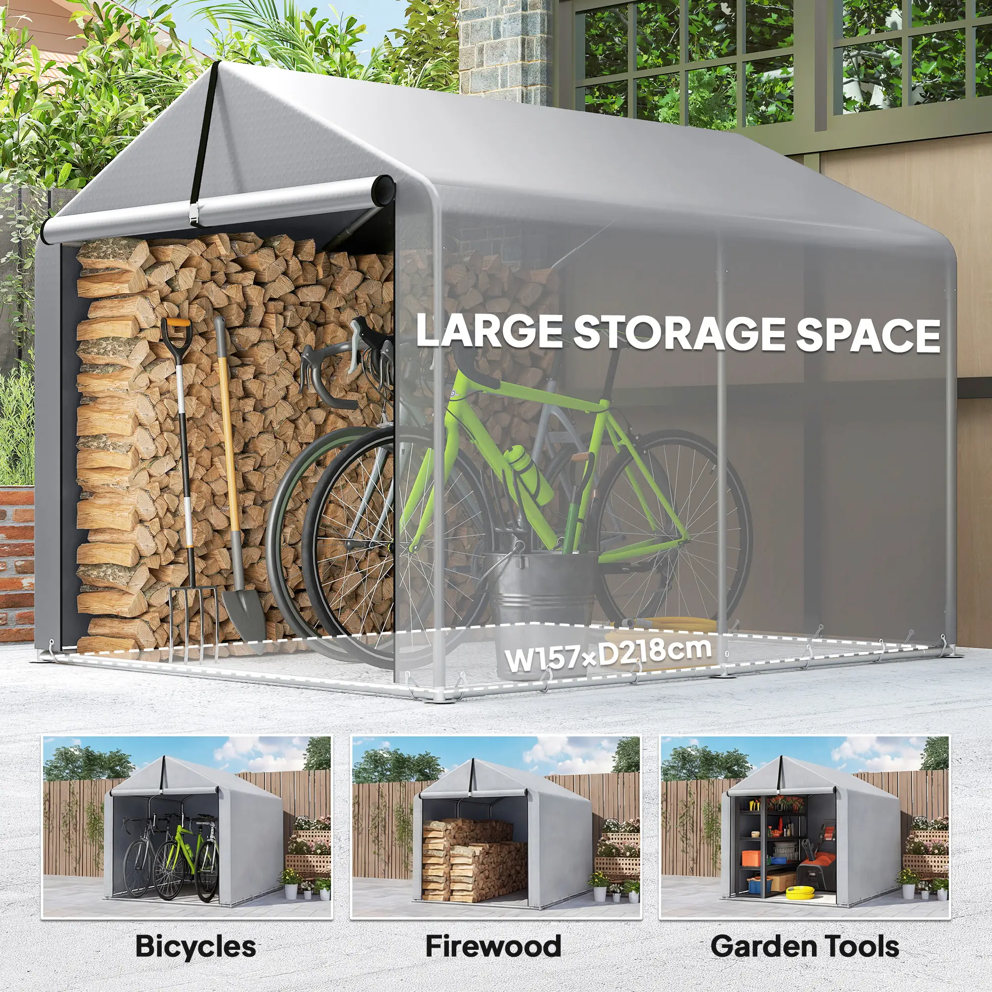 7' x 5' Portable Bike Shed, Waterproof Tent with Zipper Door - Image 6