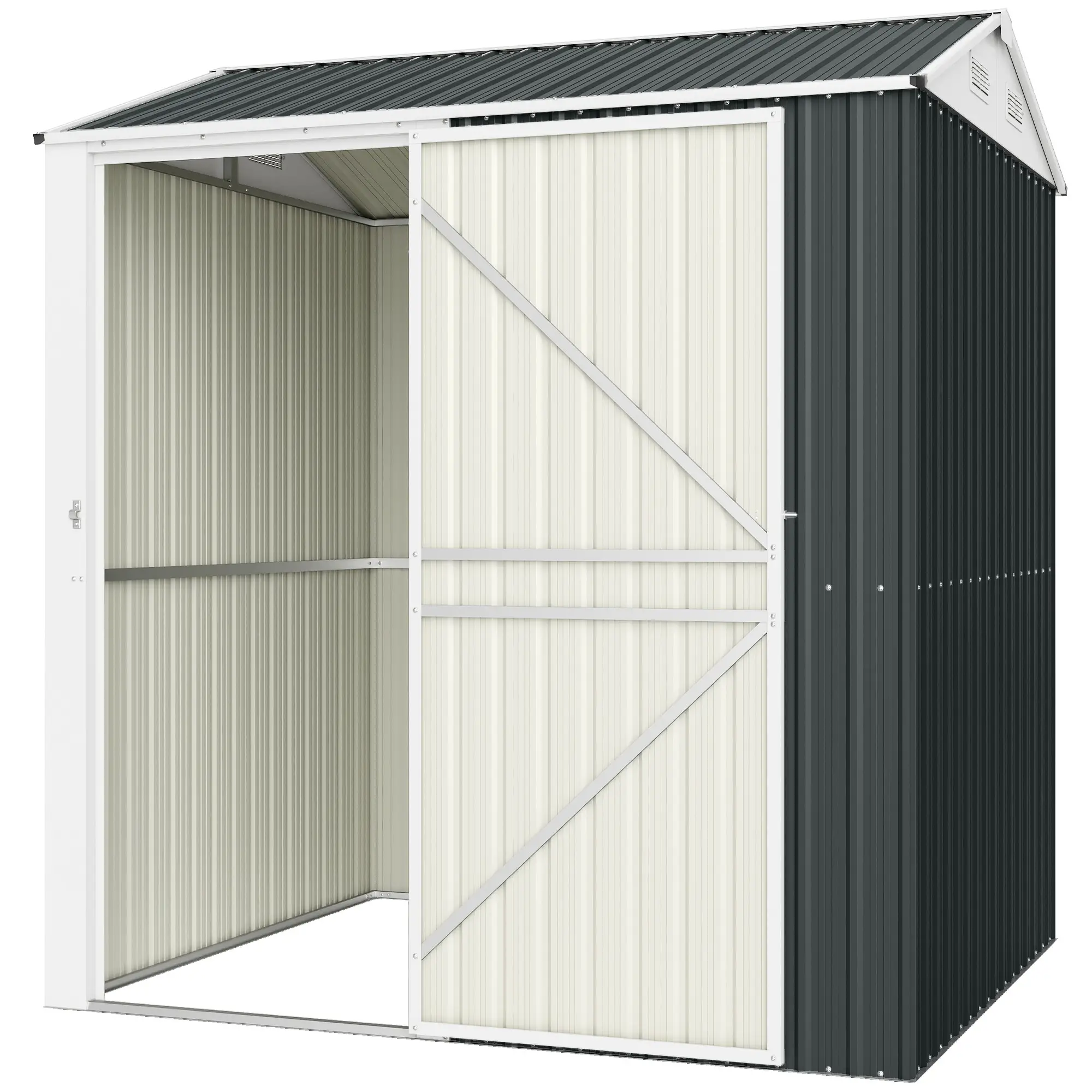 7' x 6' Tall Outdoor Storage Shed, Waterproof Metal Garden Shed, Dark Grey