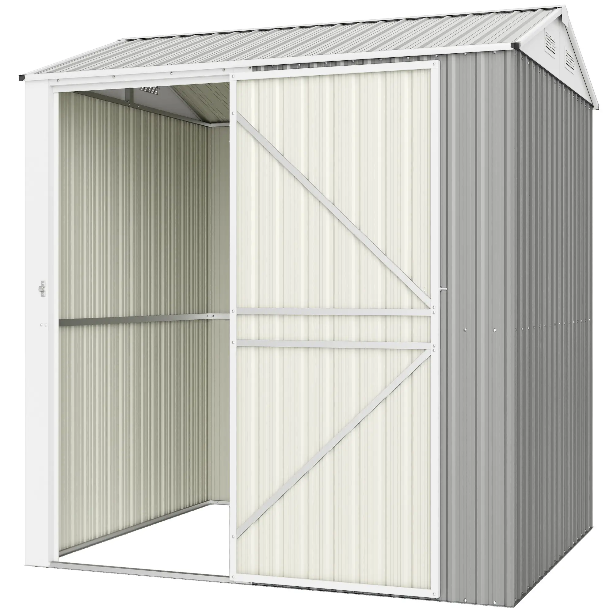 7' x 6' Tall Outdoor Storage Shed, Waterproof Metal Garden Shed, Silver Grey