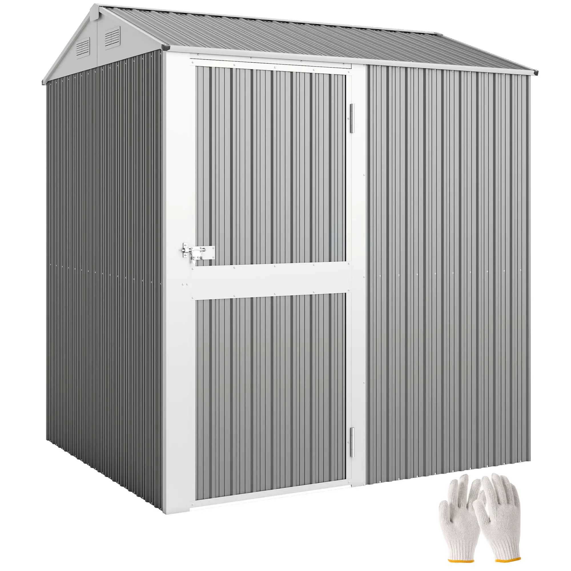 7' x 6' Tall Outdoor Storage Shed, Waterproof Metal Garden Shed, Silver Grey - Image 11