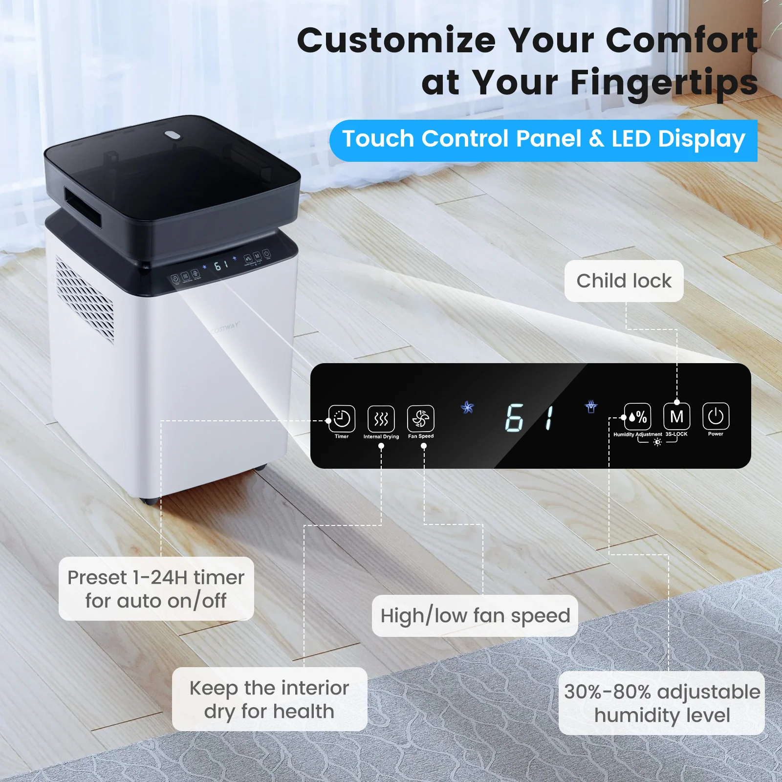 70/90 Pint Dehumidifier, 4500/6000 Sq. Ft, Continuous Auto Mode, White - Image 8