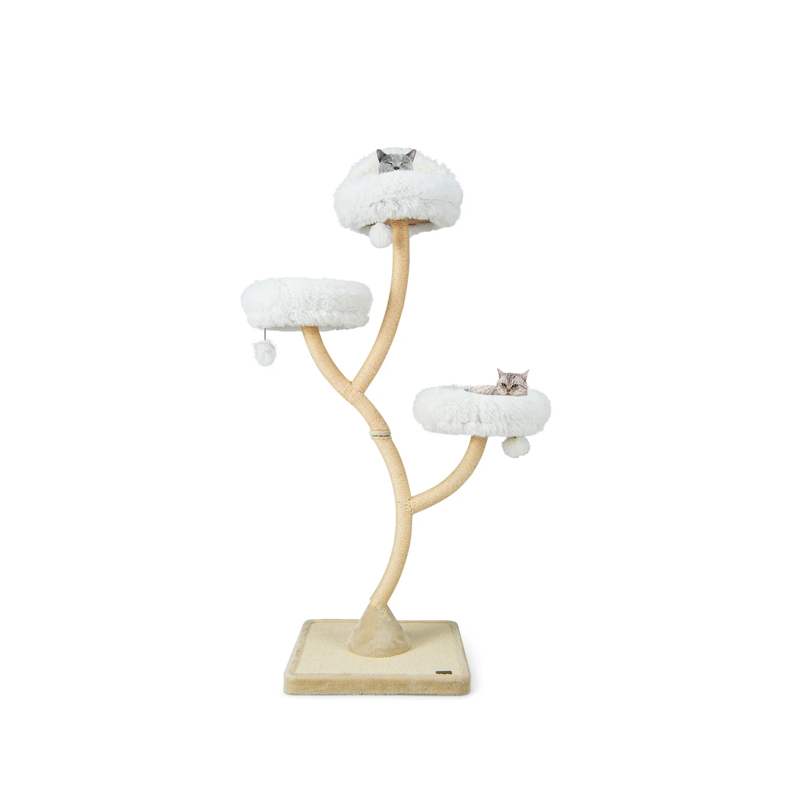 70 Inch Cat Tree, 4 Layer Tower, 3 Perches, Dangling Balls, Beige - Image 4
