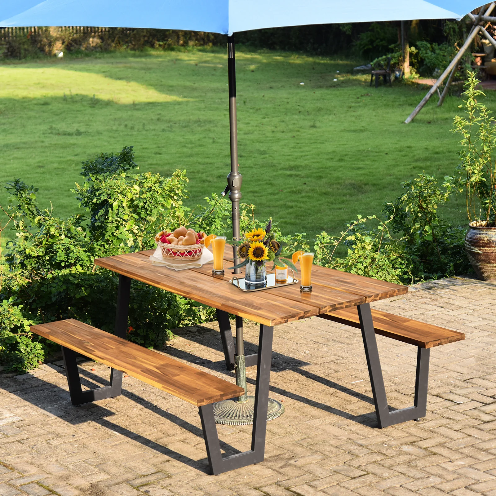 70 Inch Dining Table Set With Seats And Umbrella Hole - Image 7