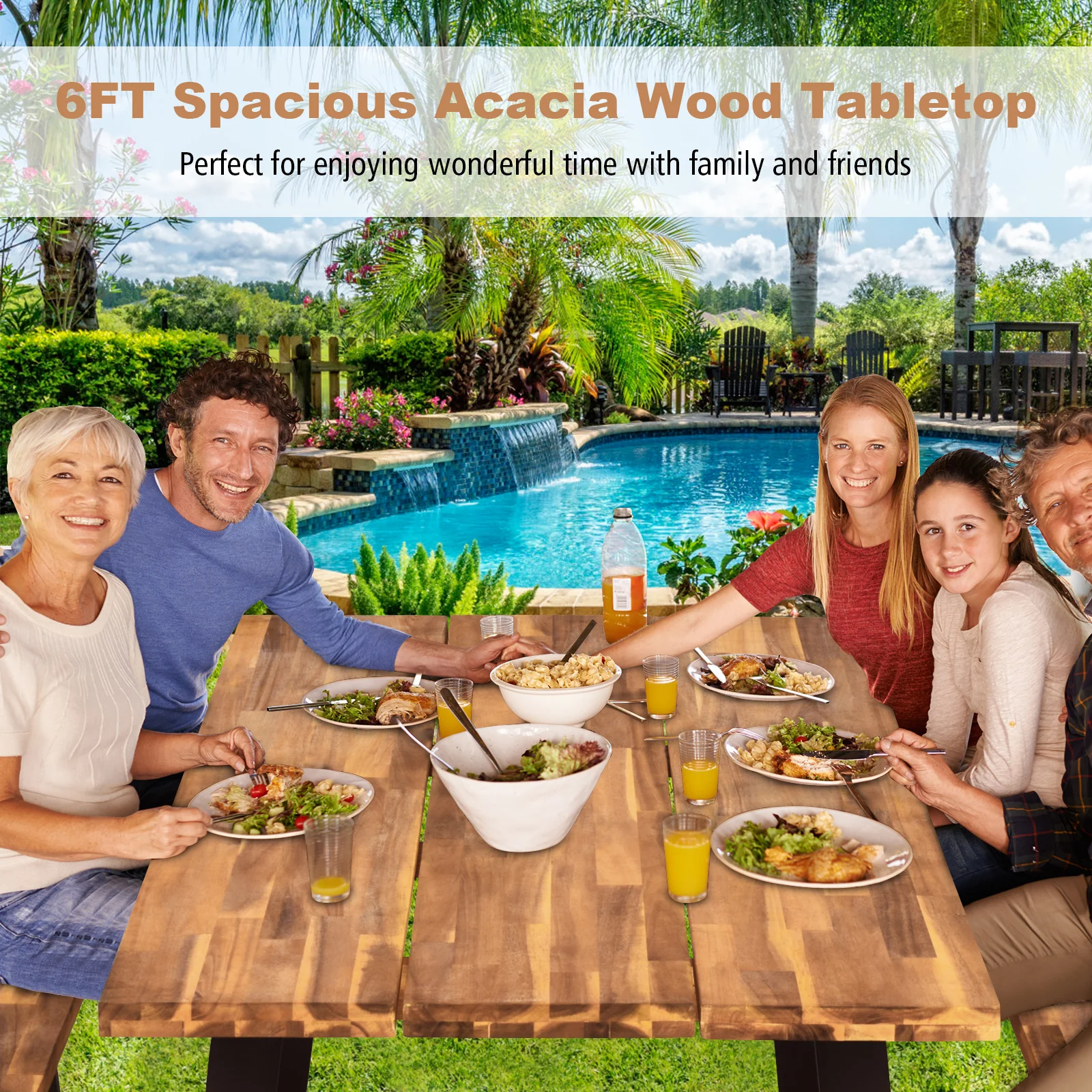 70 Inch Dining Table Set With Seats And Umbrella Hole - Image 8