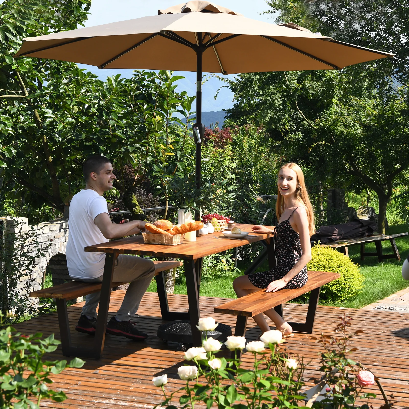 70 Inch Dining Table Set With Seats And Umbrella Hole - Image 9