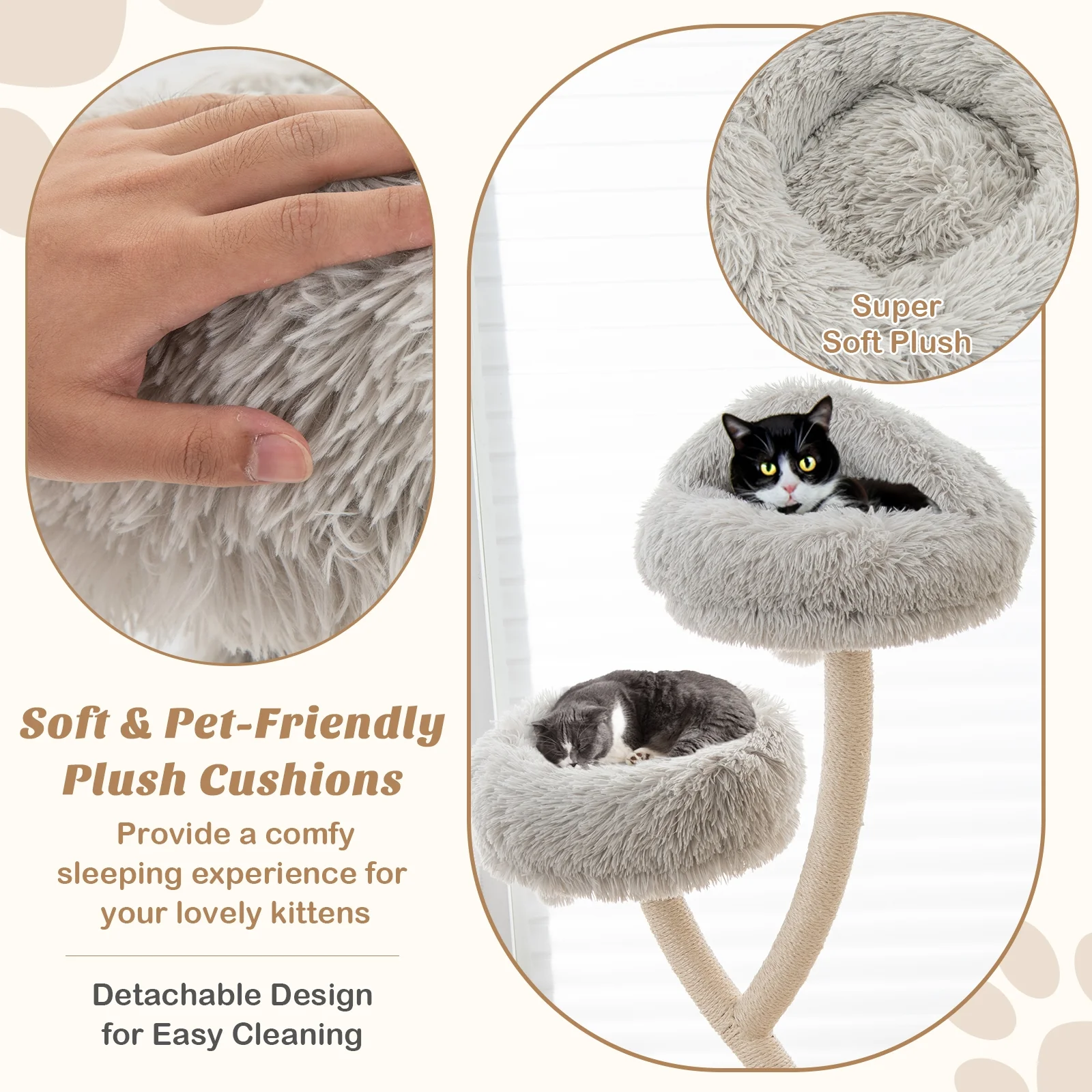 70 Inch Tall Cat Tree, 4-Layer Cat Tower, 3 Perches, Dangling Balls, Gray - Image 10