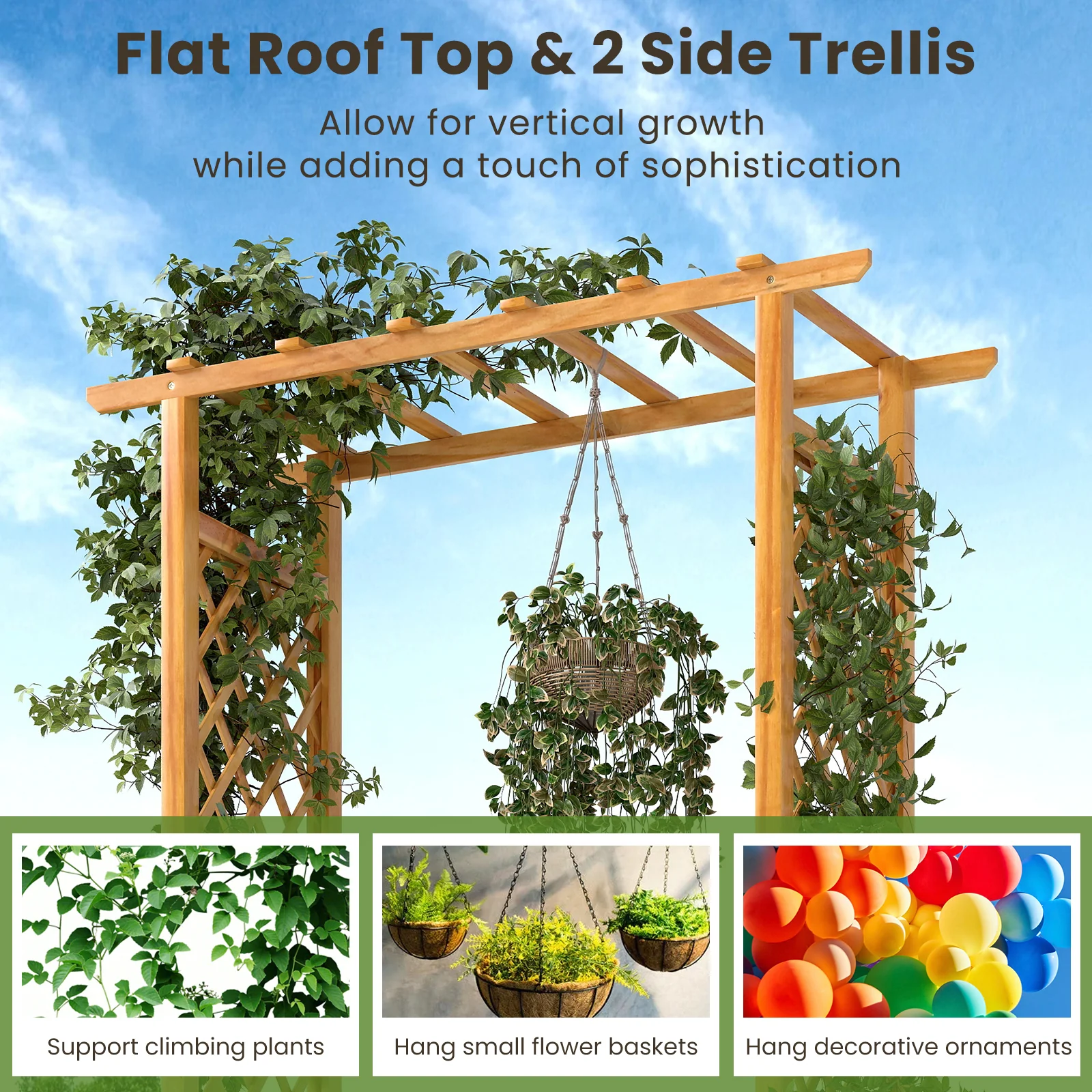 70 Inch Wooden Raised Garden Bed With Lattice Trellis, Natural - Image 10