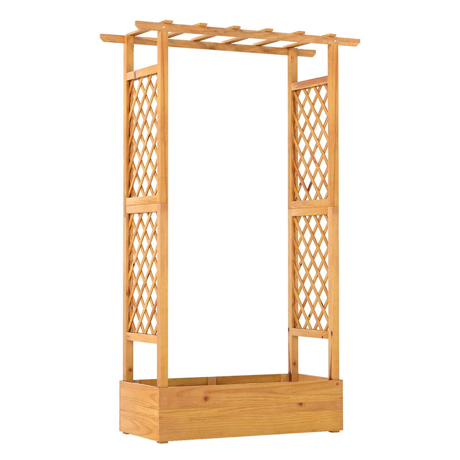 70 Inch Wooden Raised Garden Bed With Lattice Trellis, Natural - Image 4