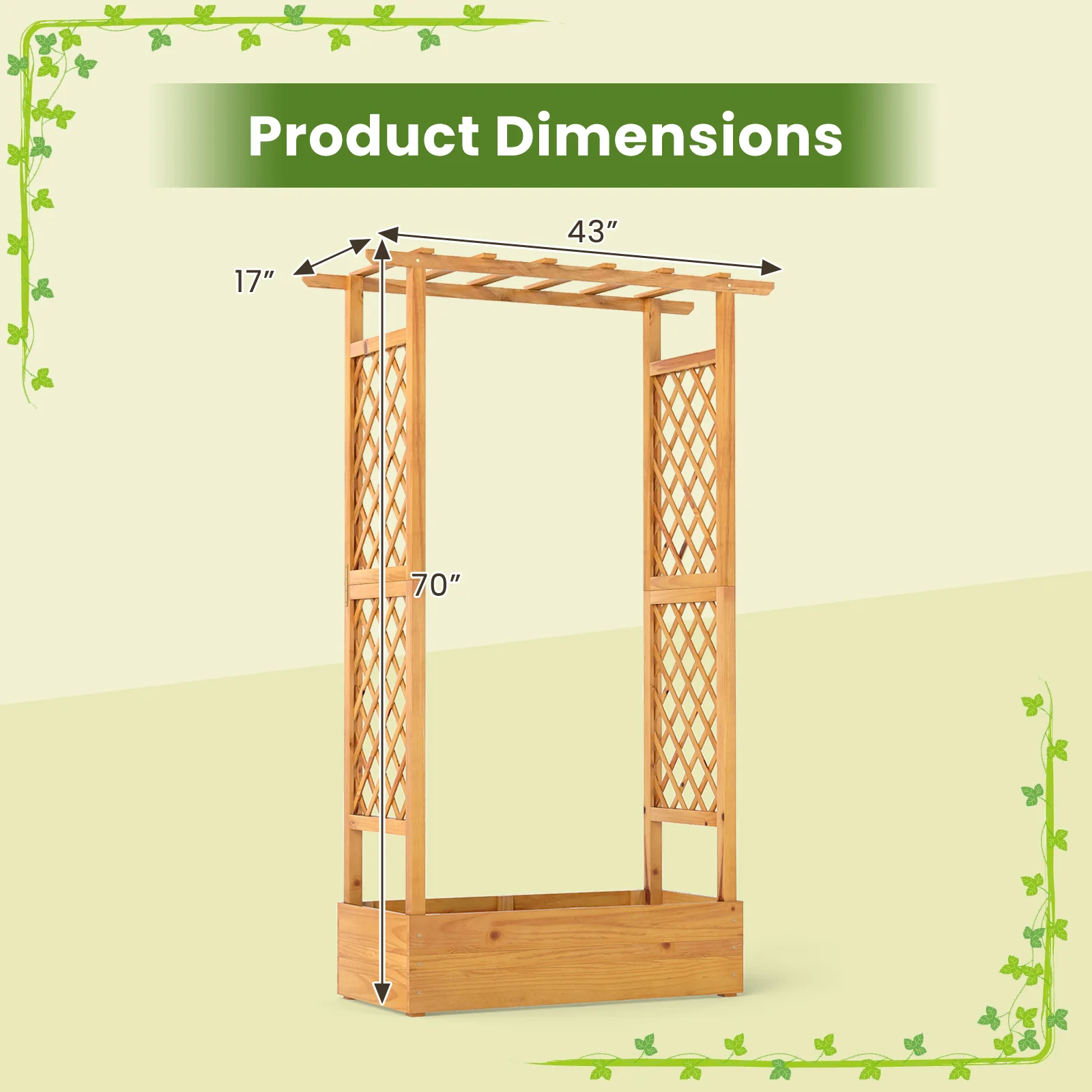70 Inch Wooden Raised Garden Bed With Lattice Trellis, Natural - Image 6