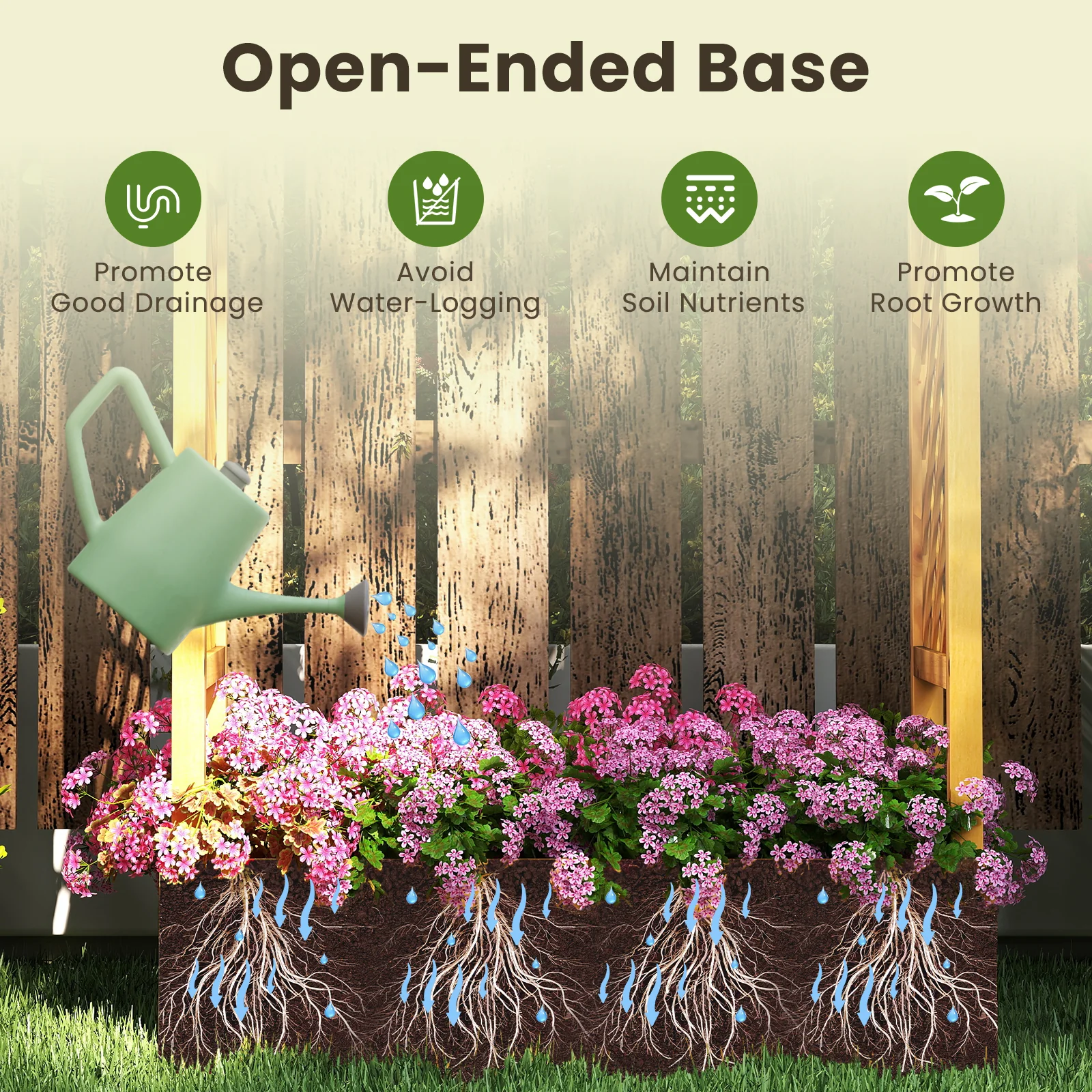 70 Inch Wooden Raised Garden Bed With Lattice Trellis, Natural - Image 9