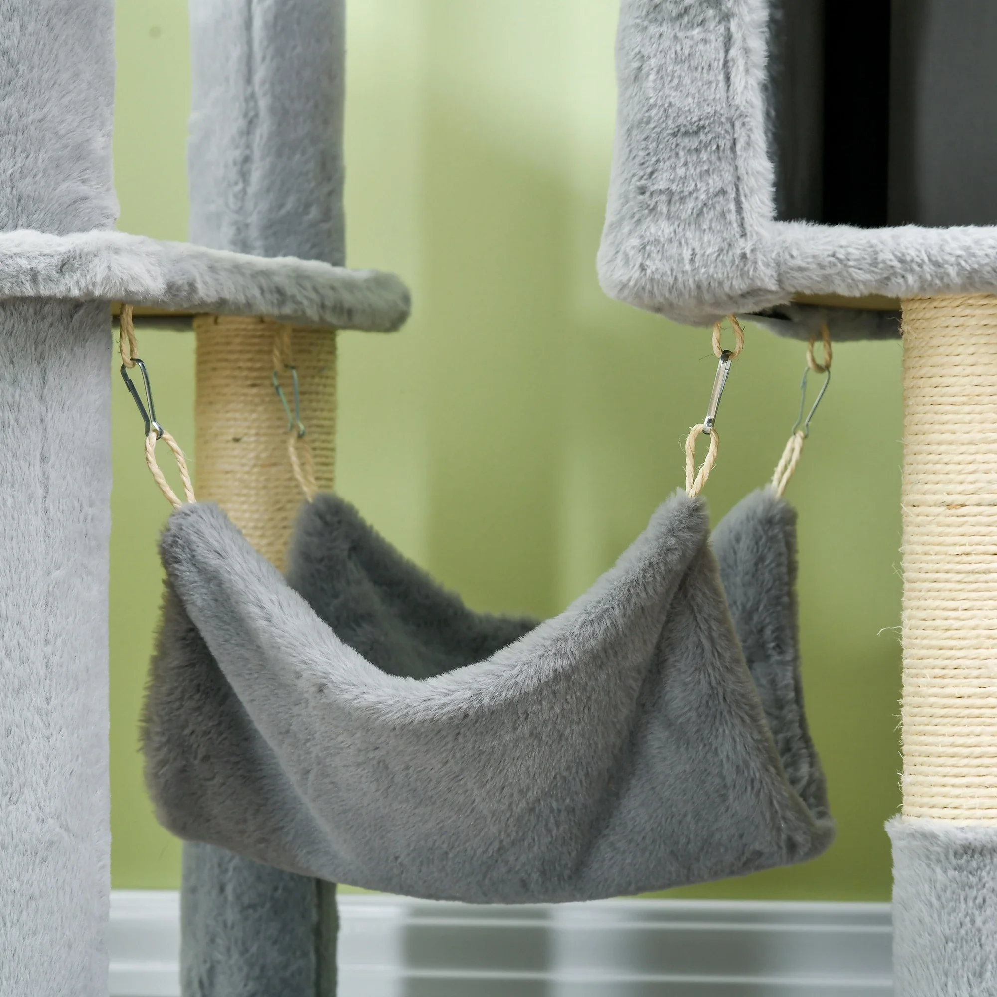 70" Tall Cat Tree, Multi-Level Tower with Hammock, Bed, Condo, Sisal Scratching Posts, Bluish Grey - Image 10