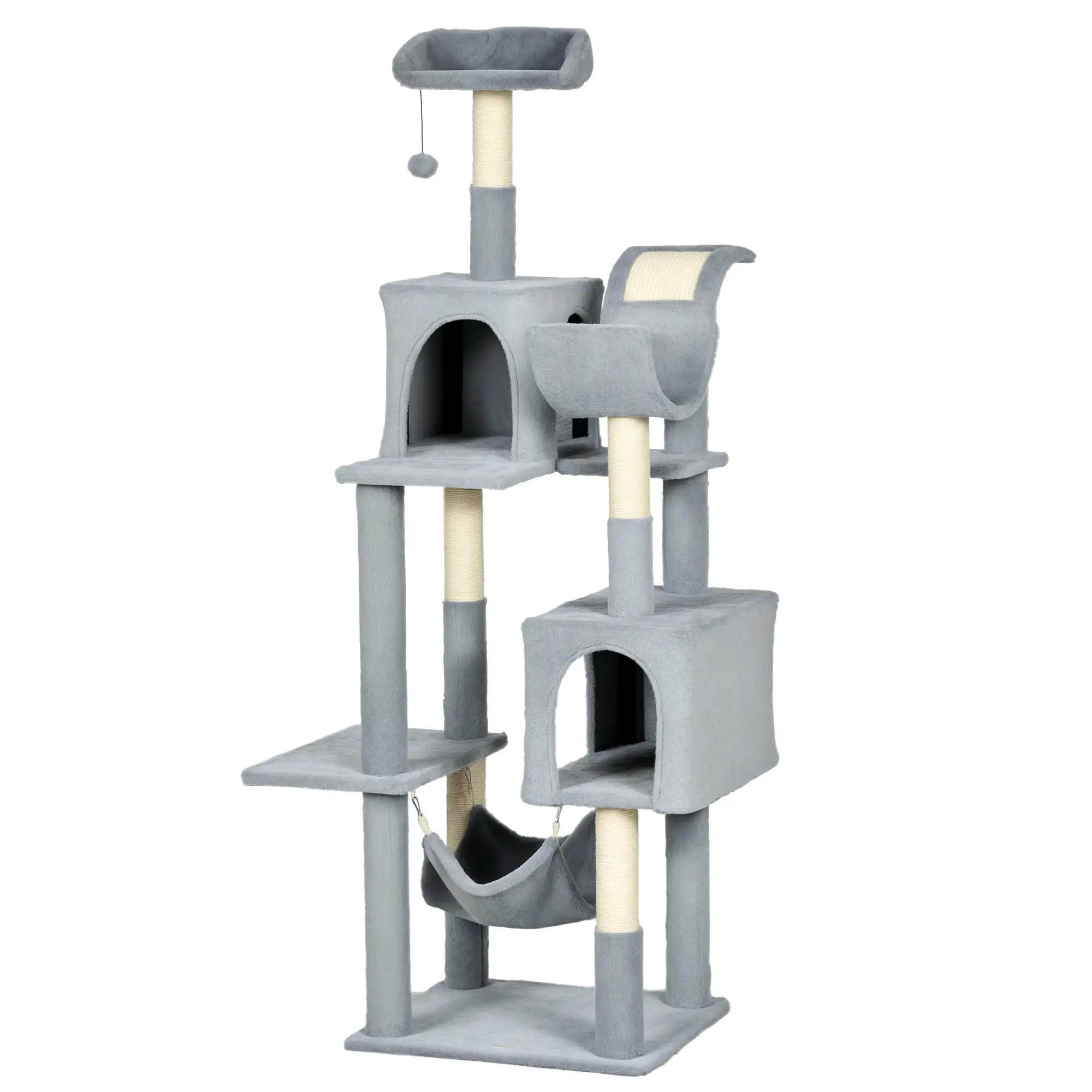 70" Tall Cat Tree, Multi-Level Tower with Hammock, Bed, Condo, Sisal Scratching Posts, Bluish Grey - Image 11