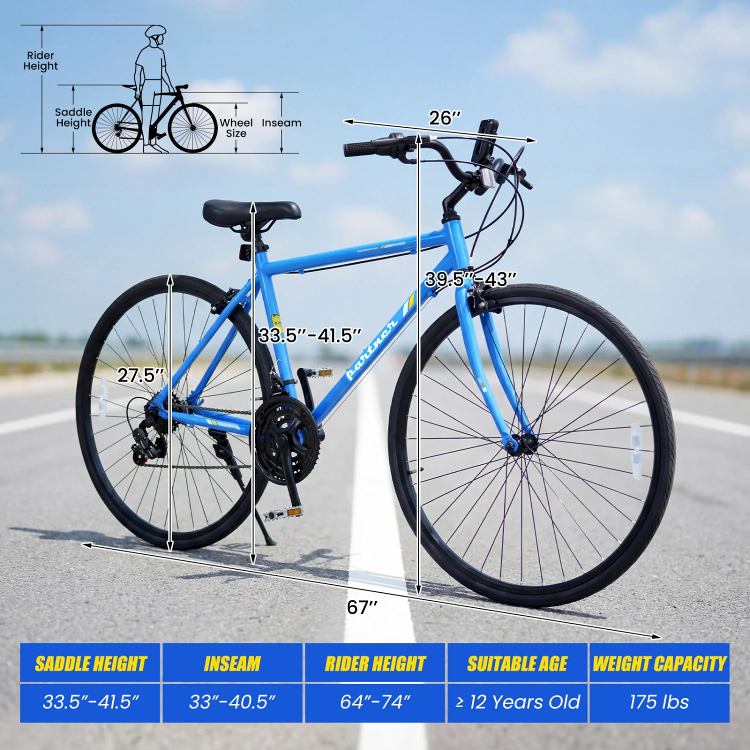700C Hybrid Bike, 18-Speed Shimano Drivetrain, Phone Holder, Blue - Image 3