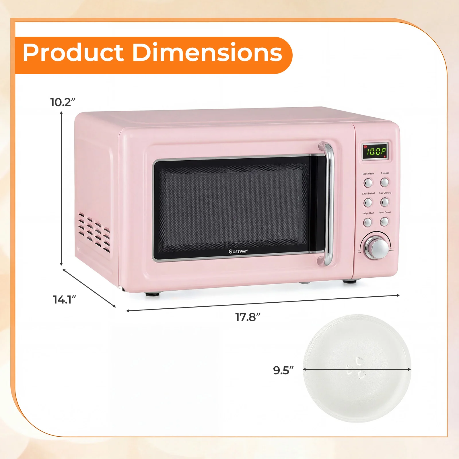 700W Retro Countertop Microwave Oven with 5 Micro Power and Auto Cooking Function, Pink - Image 6