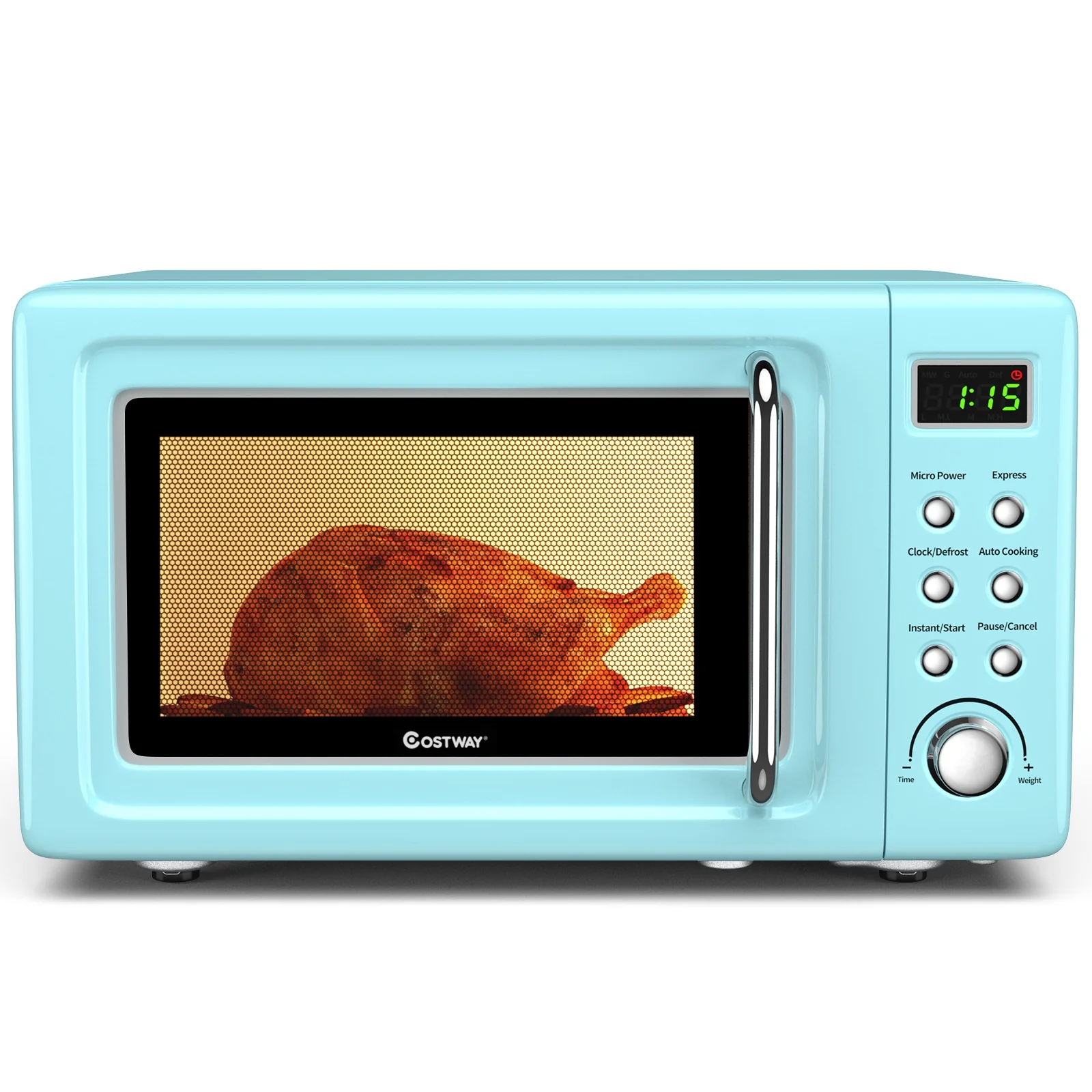 700W Retro Microwave Oven, 5 Power Levels, Auto Cook, Green - Image 5