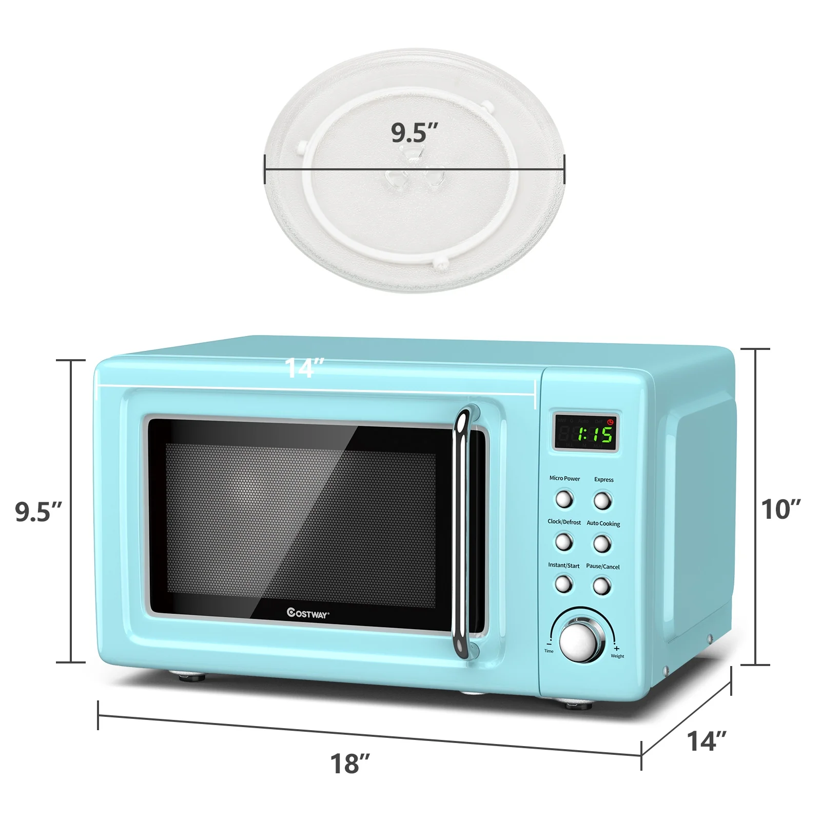 700W Retro Microwave Oven, 5 Power Levels, Auto Cook, Green - Image 6