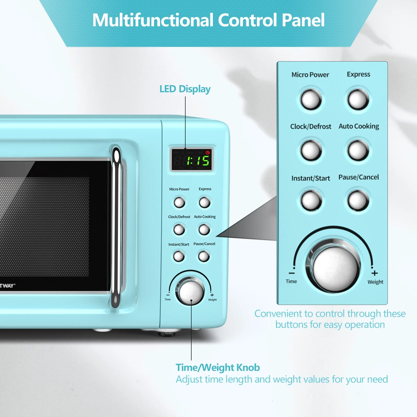 700W Retro Microwave Oven, 5 Power Levels, Auto Cook, Green - Image 9