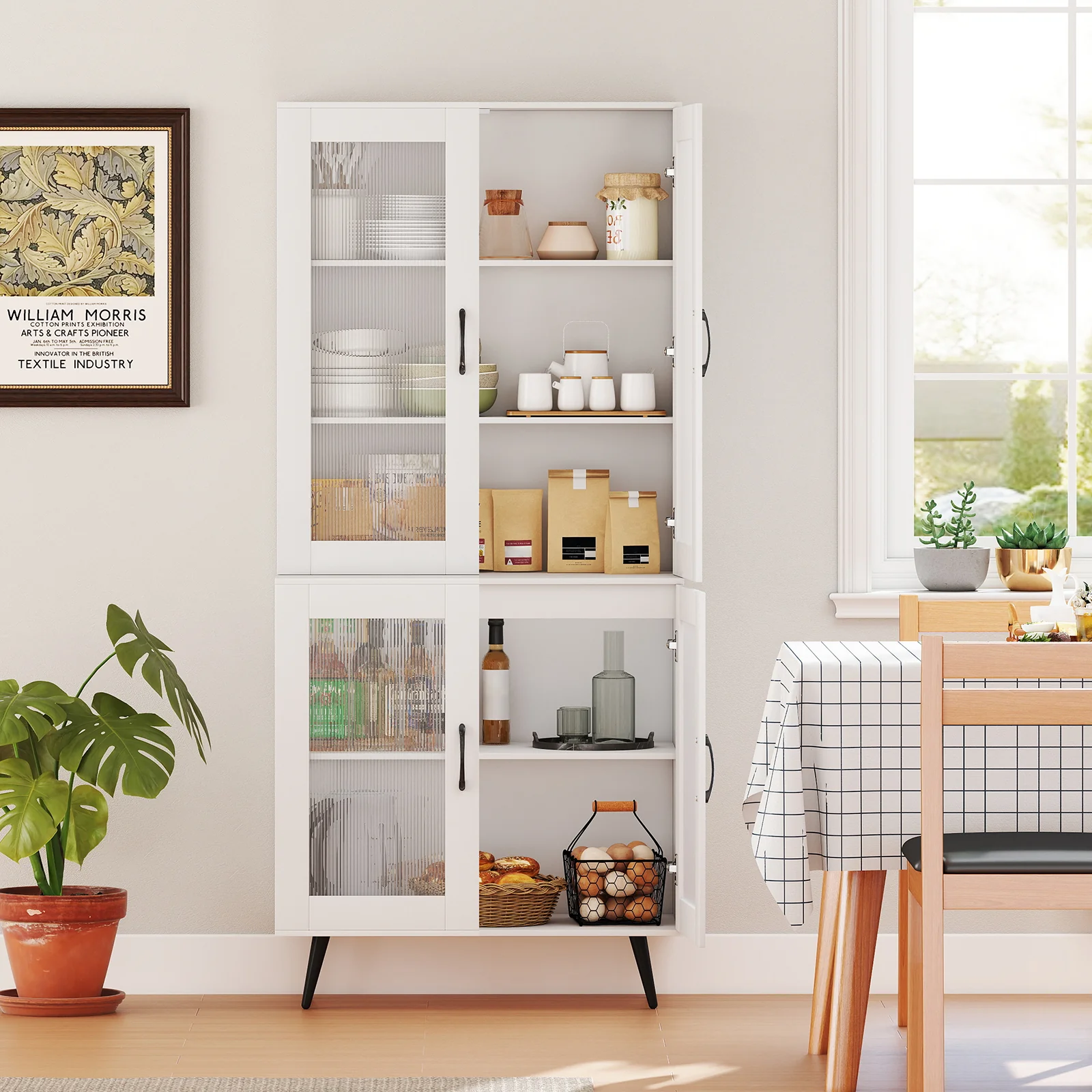 70.5 inch Tall Kitchen Pantry Cabinet Cupboard with 4 Transparent Doors, White - Image 3