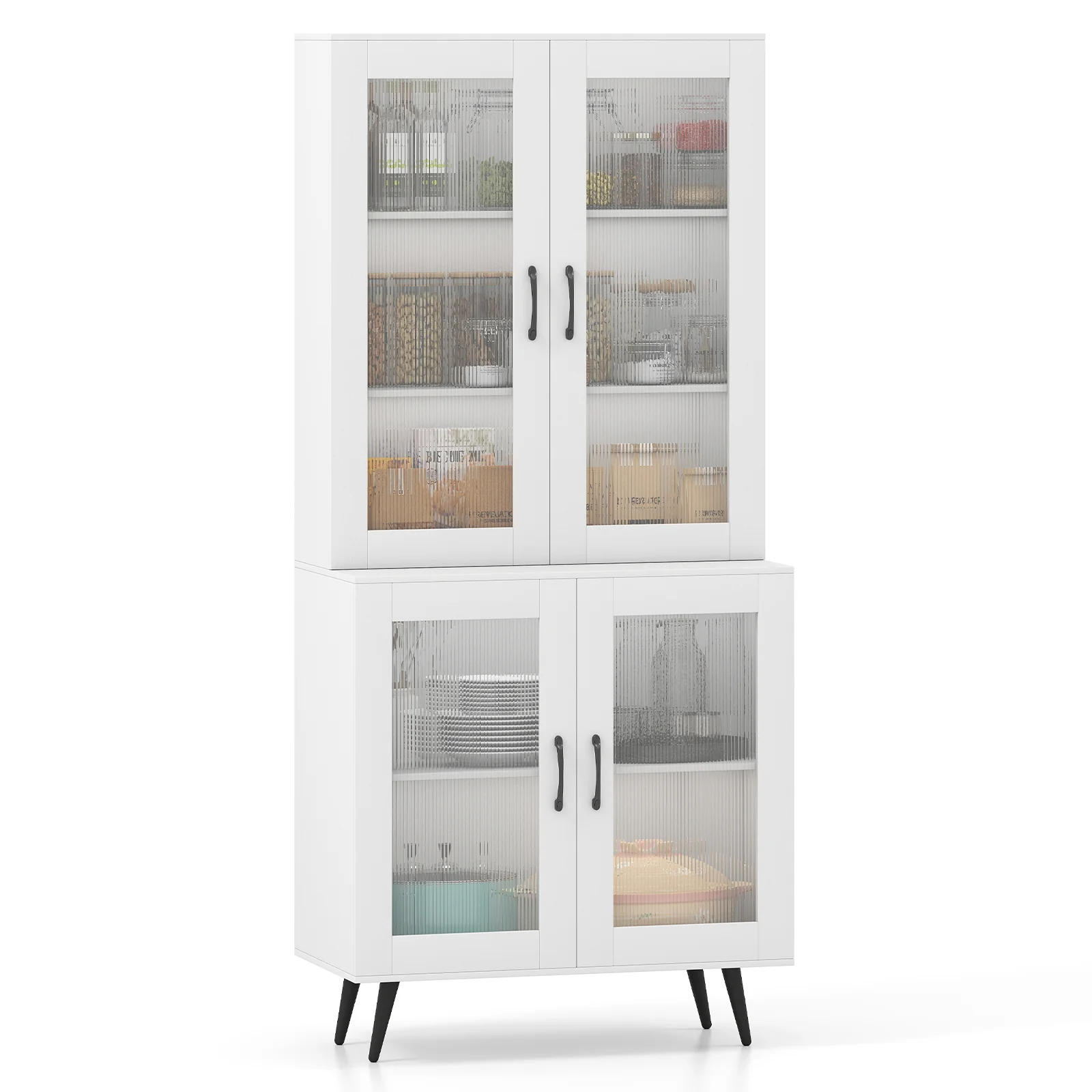 70.5 inch Tall Kitchen Pantry Cabinet Cupboard with 4 Transparent Doors, White - Image 4