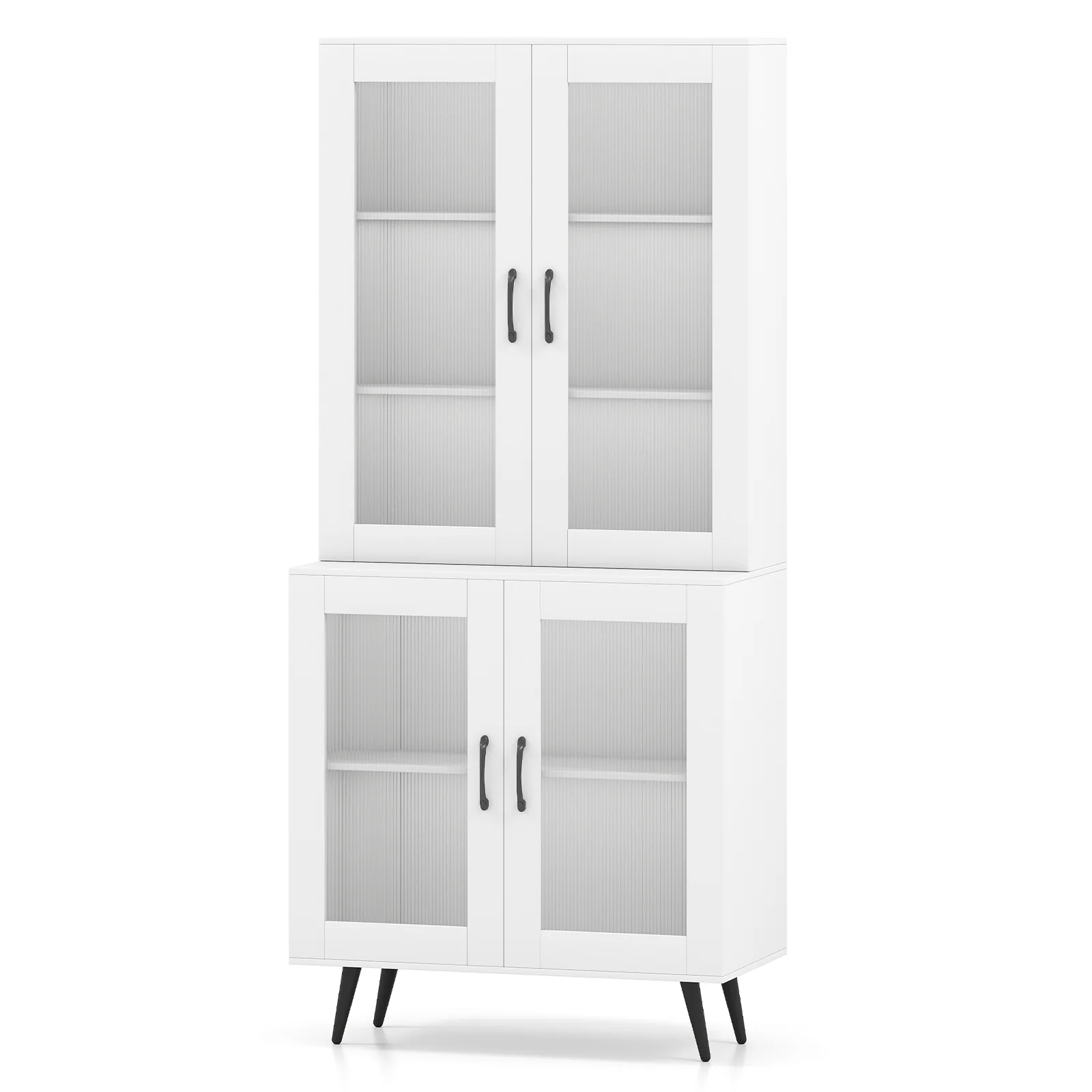 70.5 inch Tall Kitchen Pantry Cabinet Cupboard with 4 Transparent Doors, White - Image 5