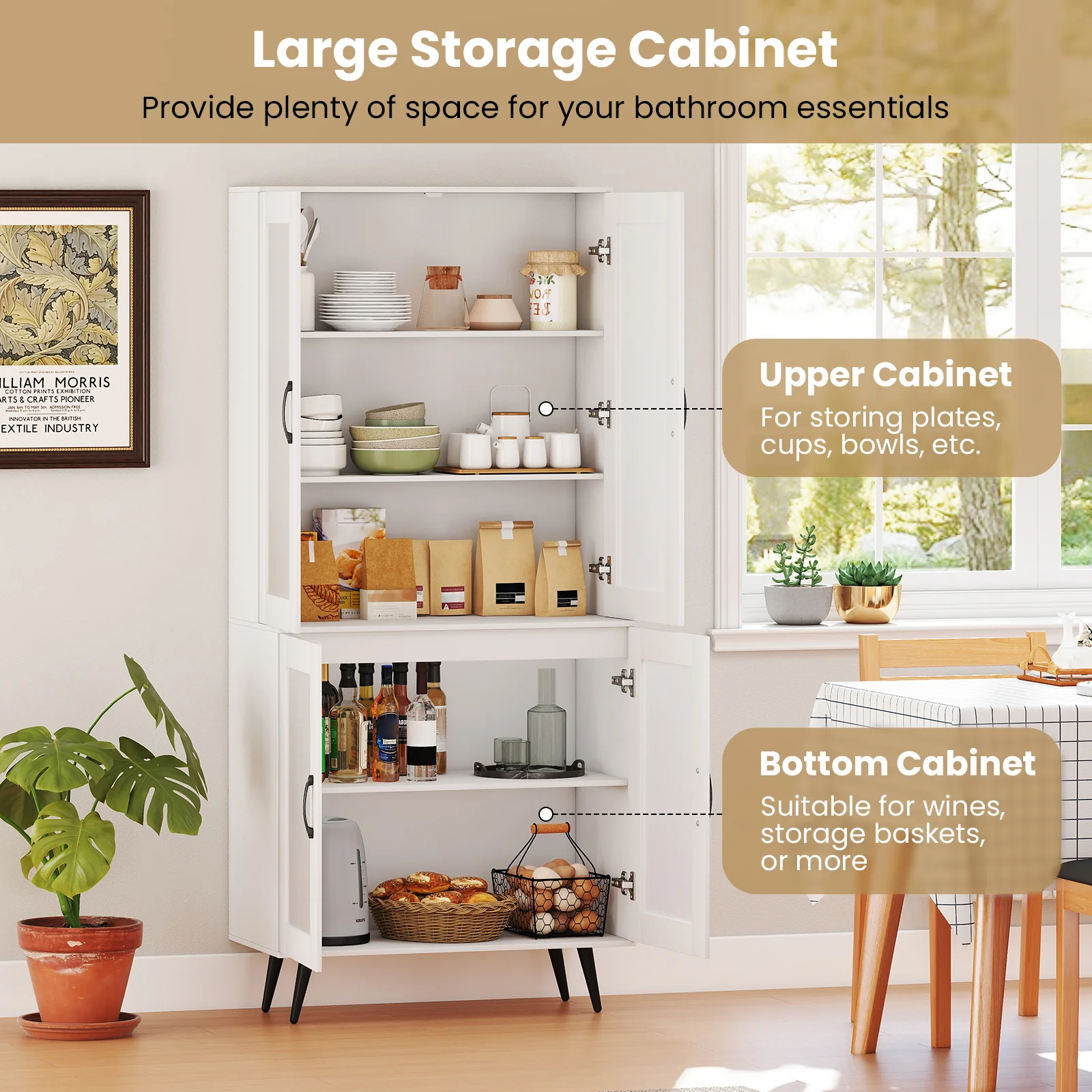 70.5 inch Tall Kitchen Pantry Cabinet Cupboard with 4 Transparent Doors, White - Image 8