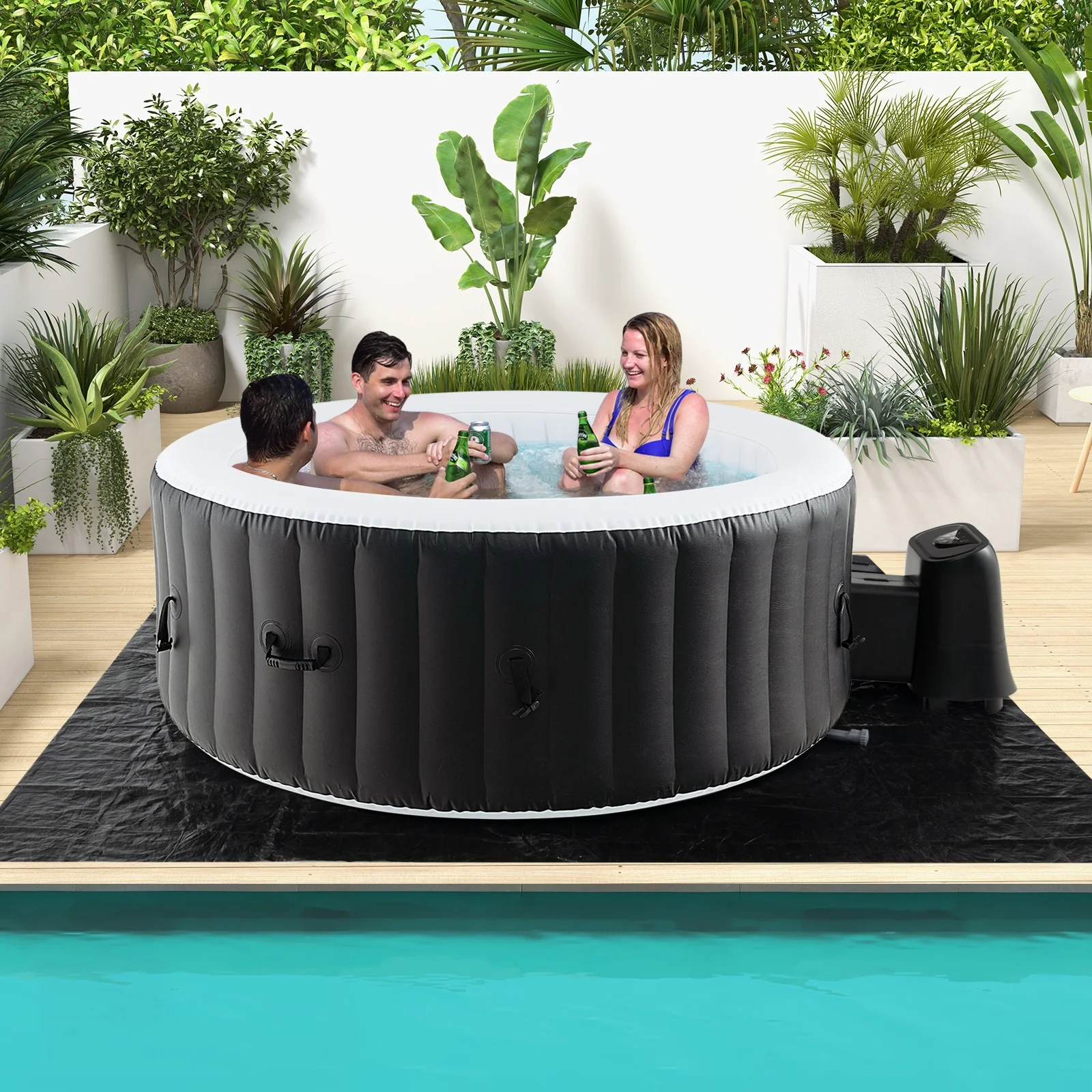 70/80 Inches Round SPA Pool Hottub with 110/130 Air Jets Electric Heater Pump-S, Black - Image 2