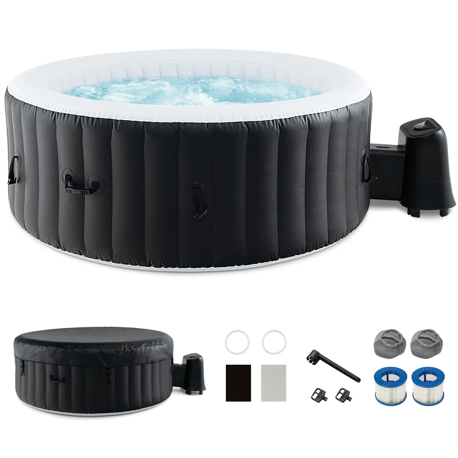 70/80 Inches Round SPA Pool Hottub with 110/130 Air Jets Electric Heater Pump-S, Black - Image 4