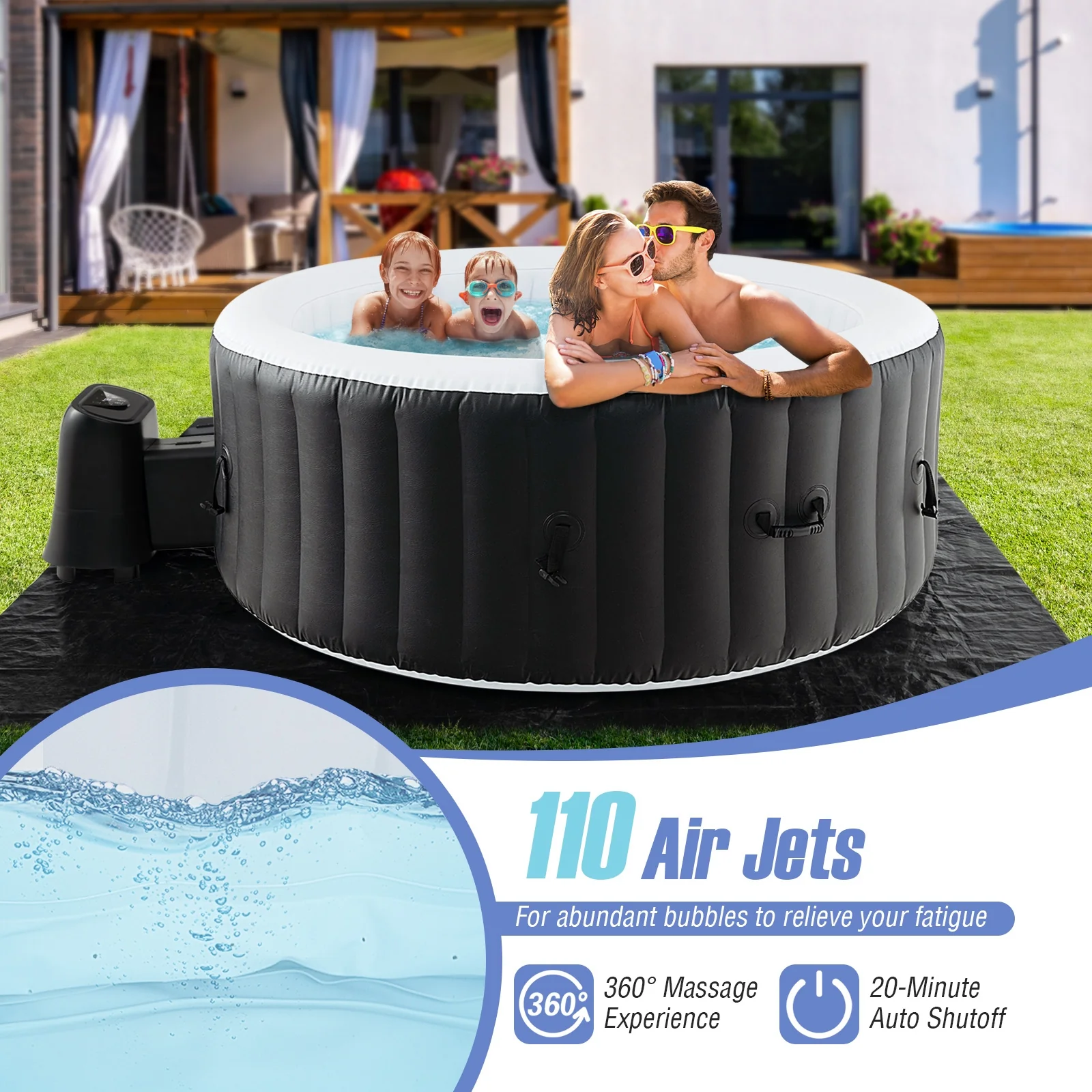 70/80 Inches Round SPA Pool Hottub with 110/130 Air Jets Electric Heater Pump-S, Black - Image 8