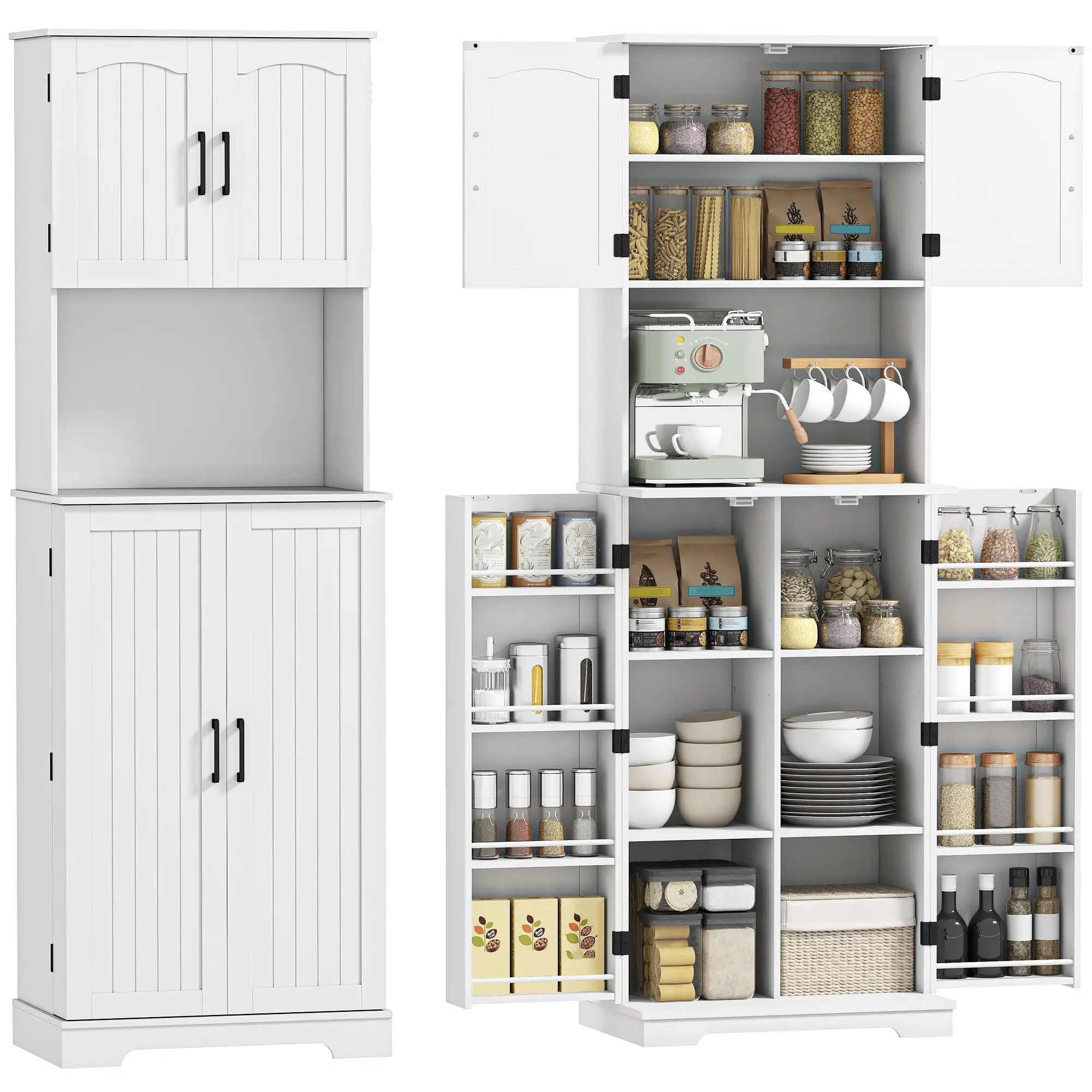 71.5" Tall Pantry Cabinet, Farmhouse Kitchen Storage, Adjustable Shelves, White - Image 11