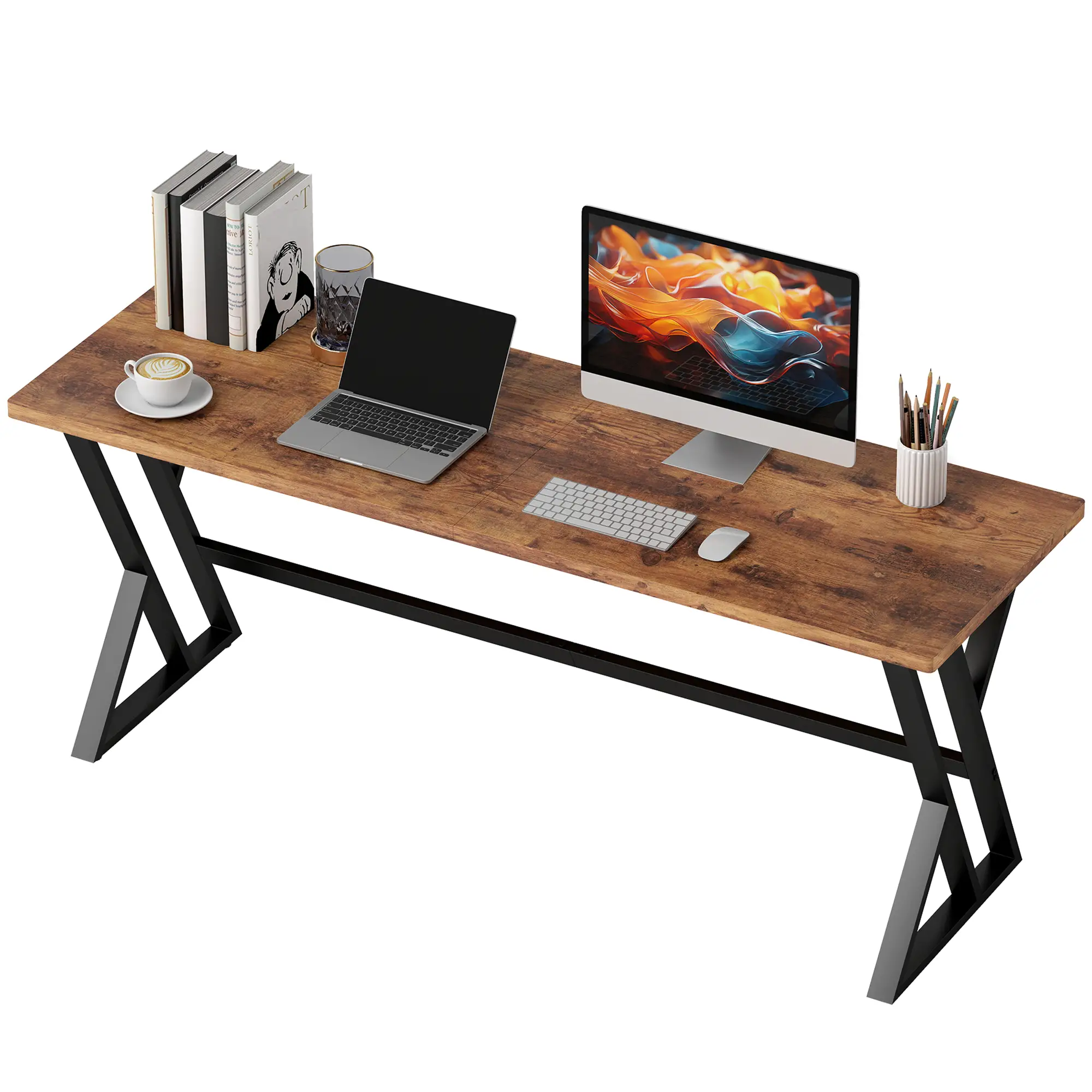 71" Computer Desk, Industrial Writing Table, Rustic Brown