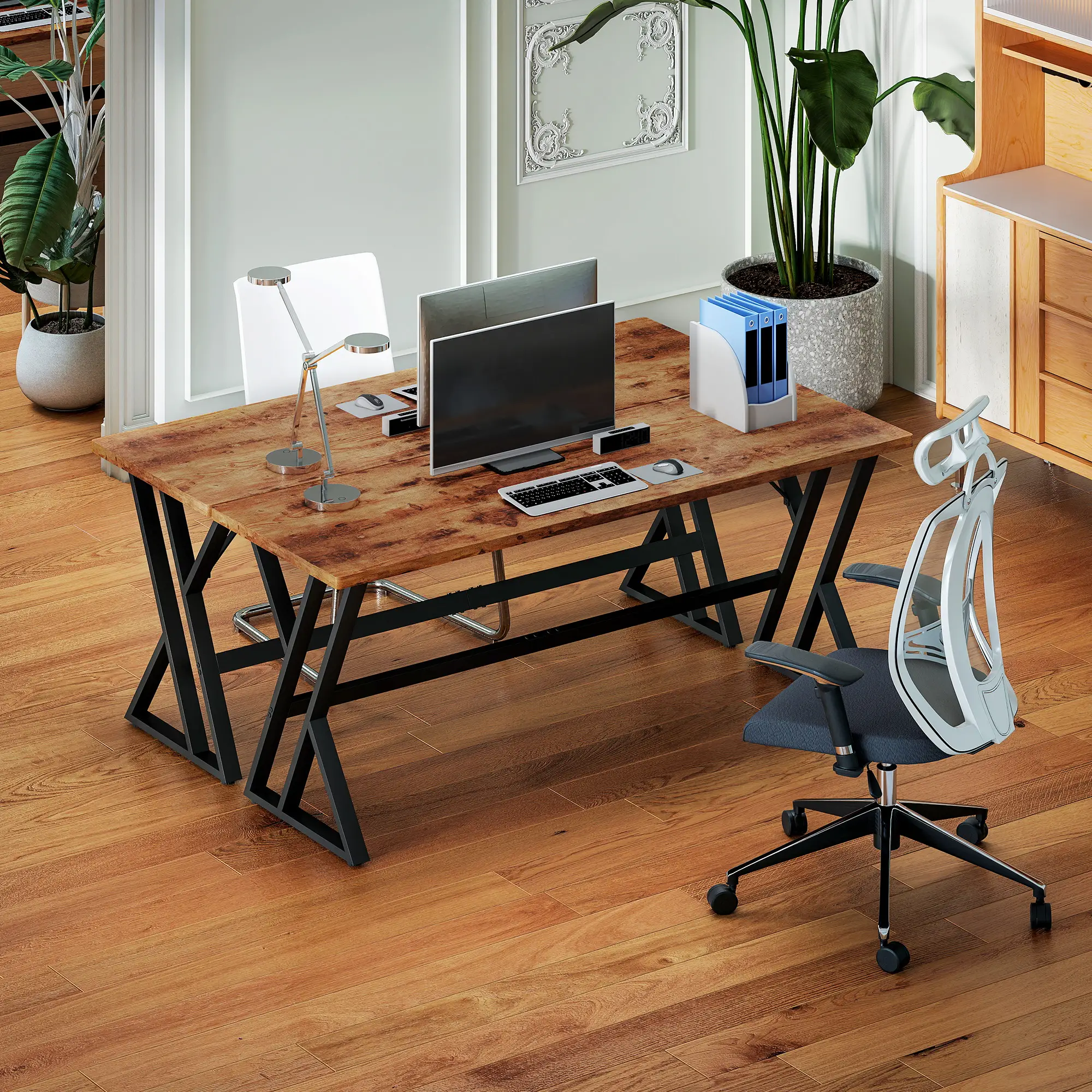 71" Computer Desk, Industrial Writing Table, Rustic Brown - Image 10