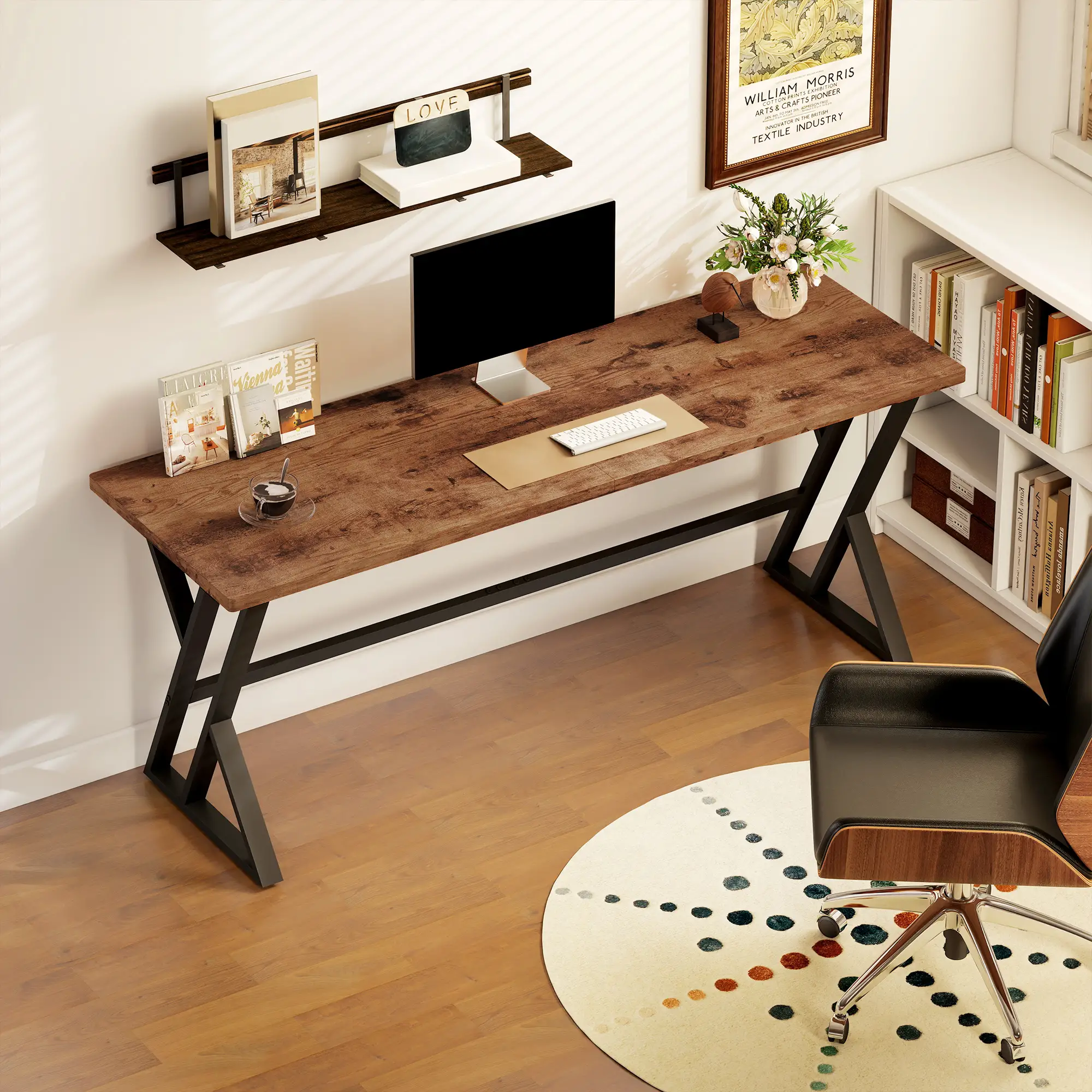 71" Computer Desk, Industrial Writing Table, Rustic Brown - Image 6