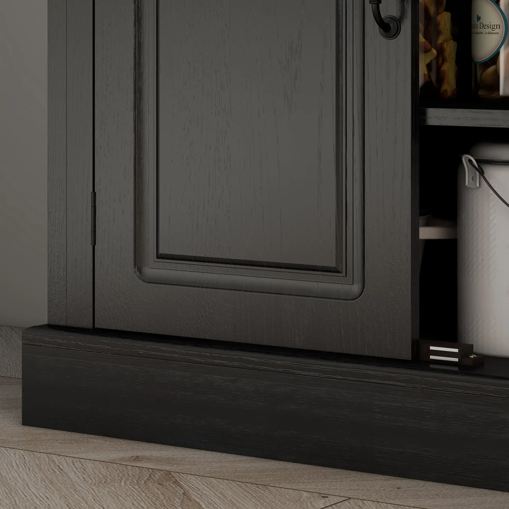 71" Freestanding Kitchen Pantry, 4 Doors 2 Cabinets, Distressed Black, Black - Image 10